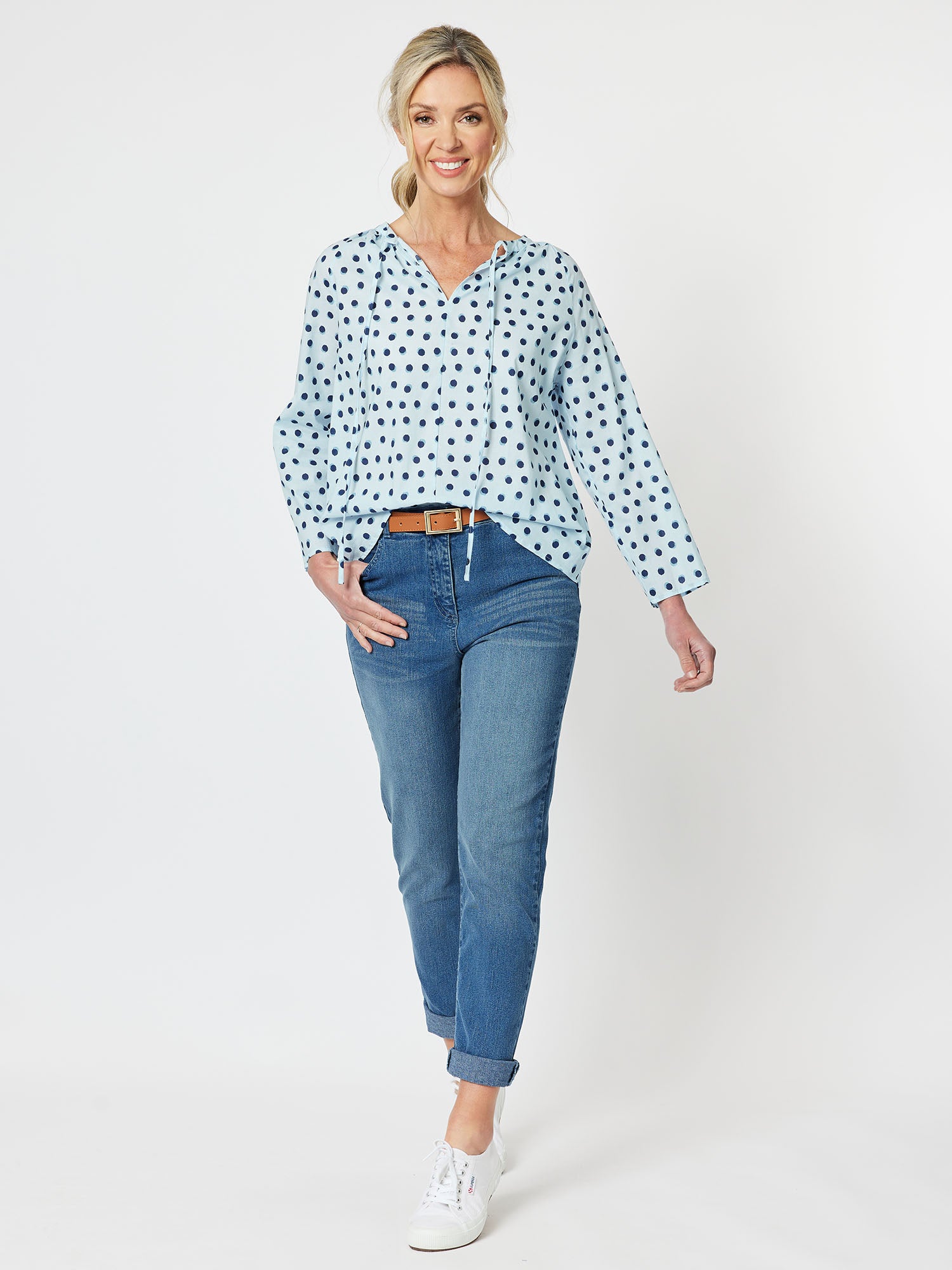 Cotton Dottie Blouse - Pale Blue