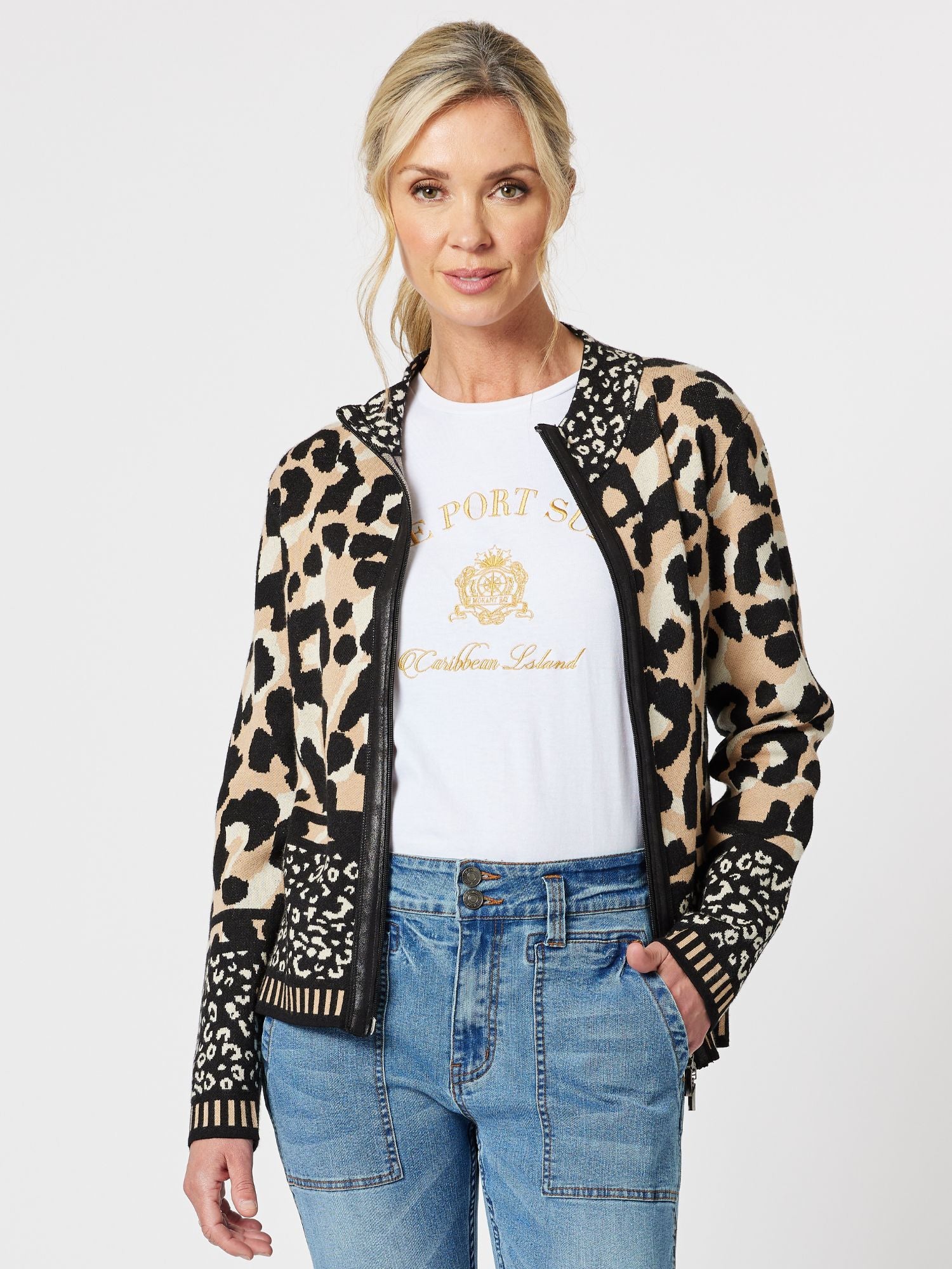 Hudson Animal Knit Top Cardigan - Toffee