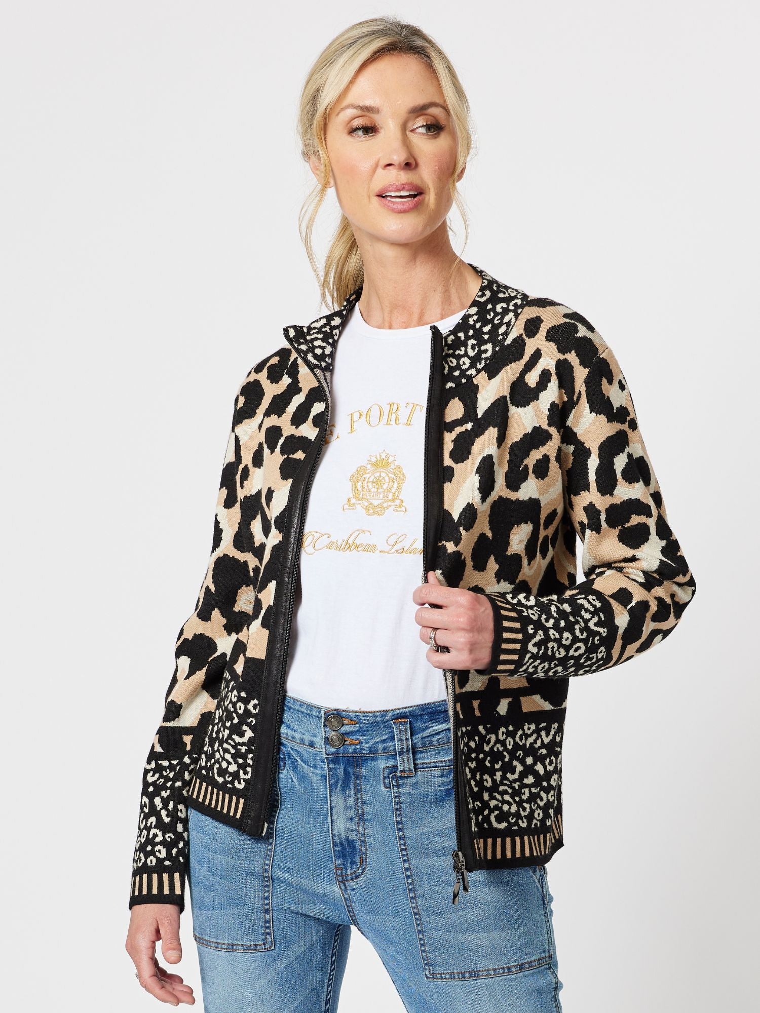 Hudson Animal Knit Top Cardigan - Toffee