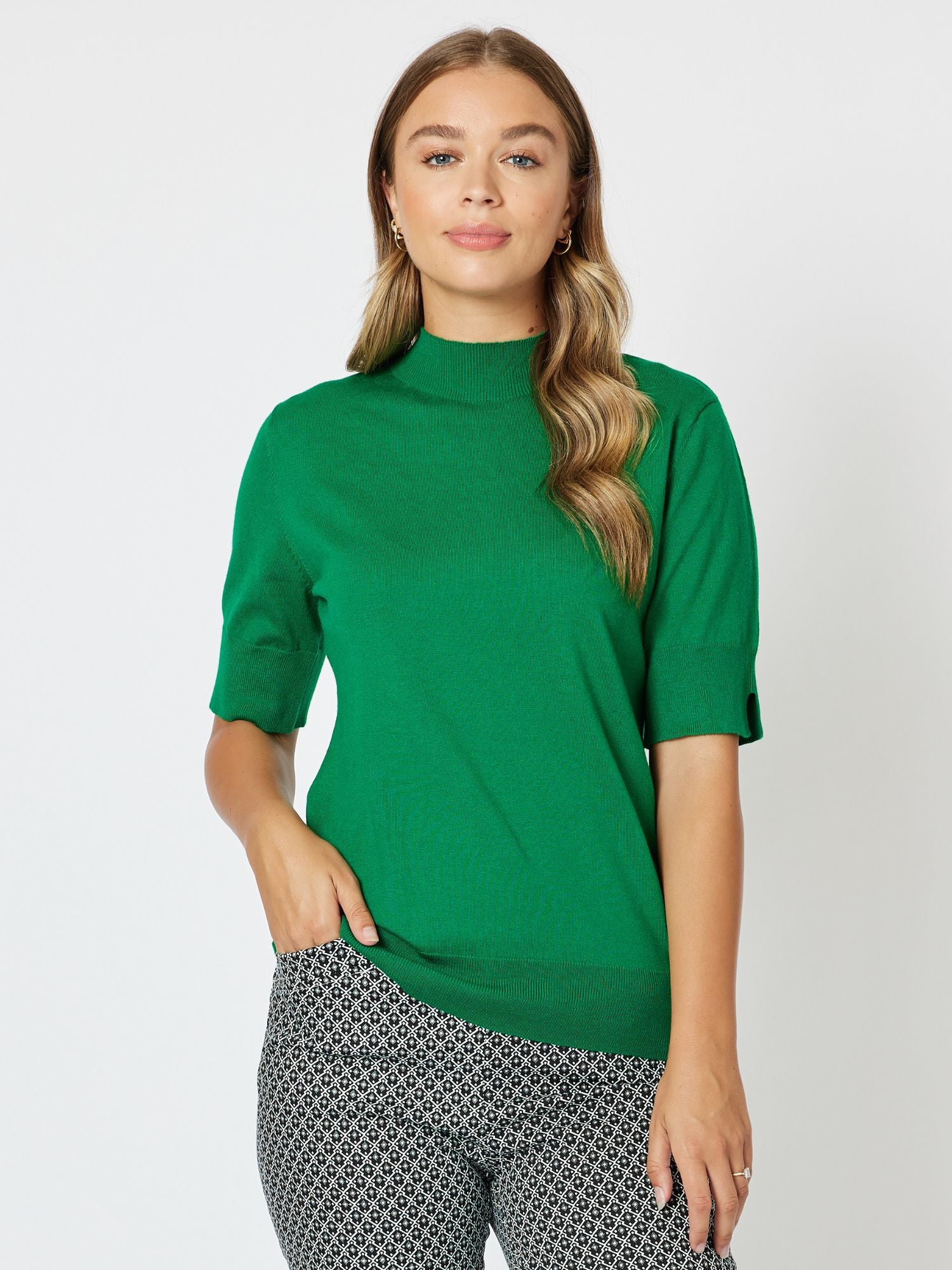 Donna High Neck Knit Top Top - Emerald