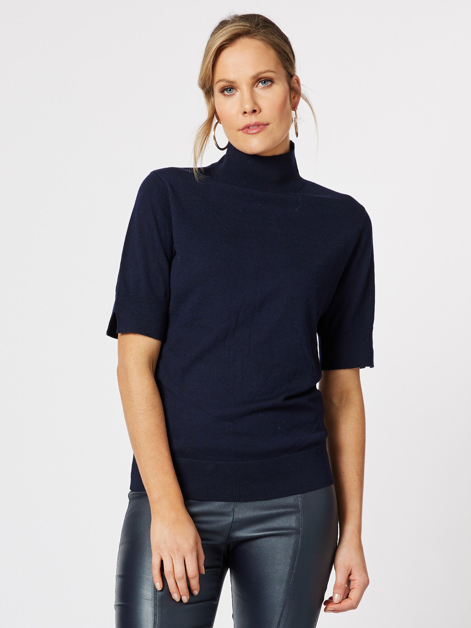 Donna High Neck Knit Top Top - Navy