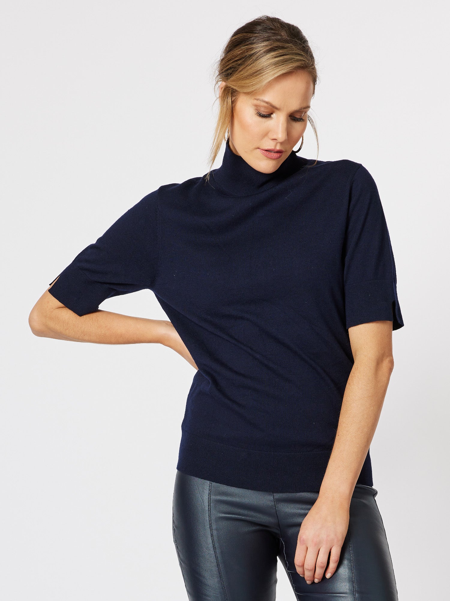 Donna High Neck Knit Top Top - Navy