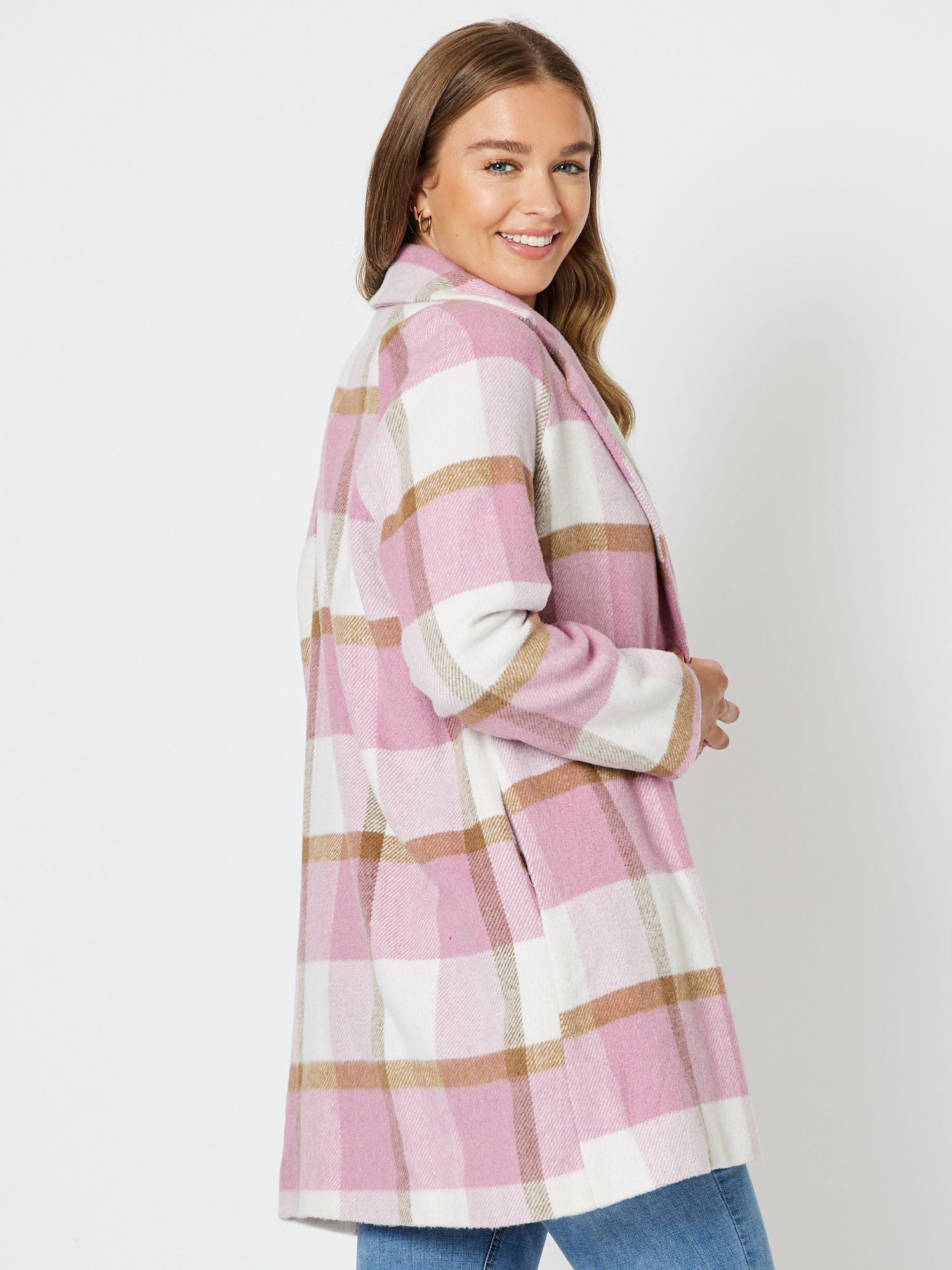 Hunter Double Breasted Check Coat - Blush