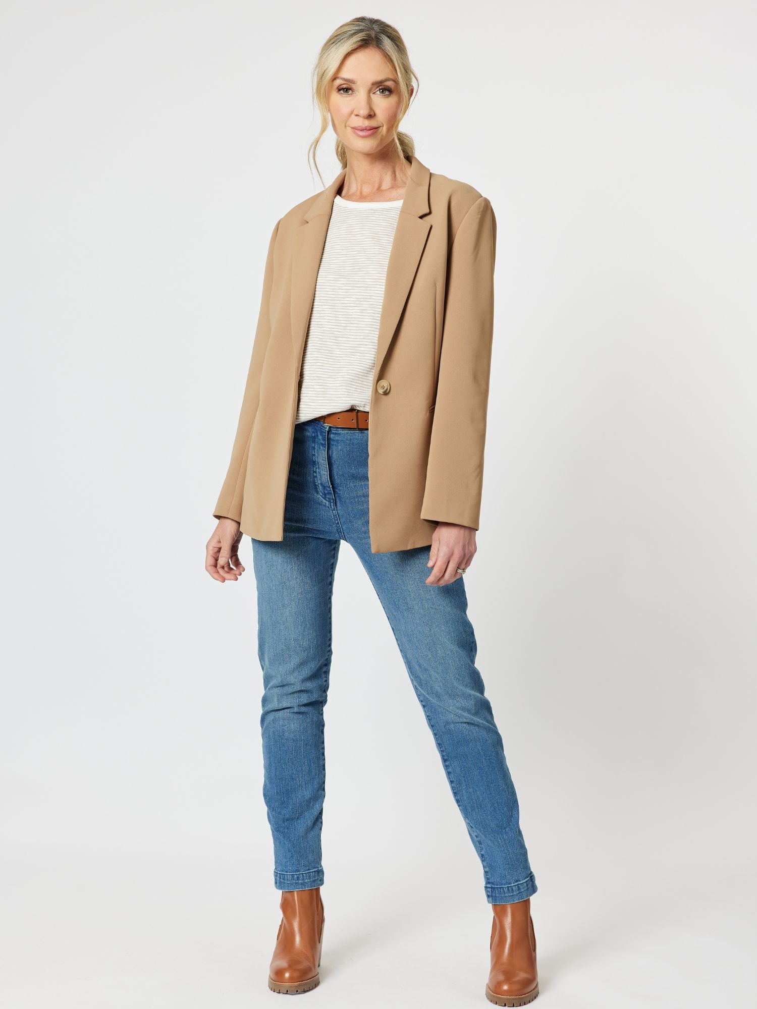 Cotton Stripe Long Sleeve Top - Natural