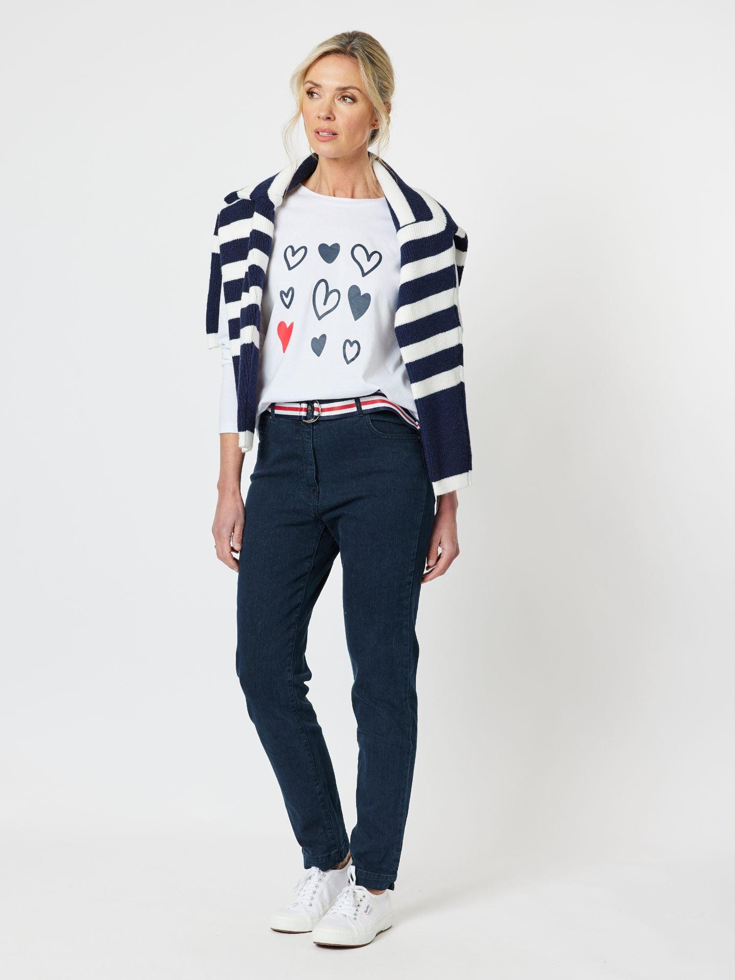 Heart Print Long Sleeve Top - White