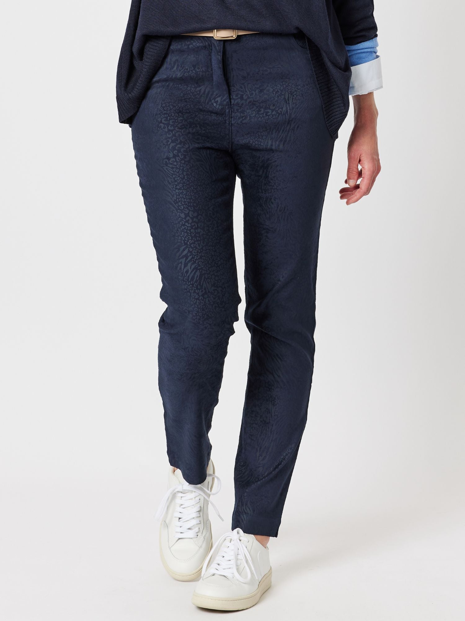 Animal Print Stretch Suede Jean - Midnight