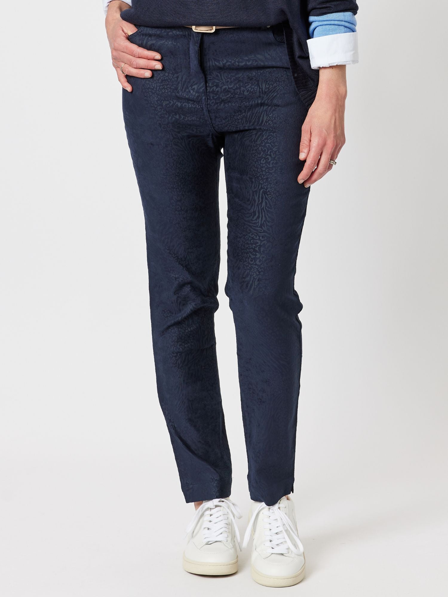 Animal Print Slim Leg Stretch Jean - Midnight