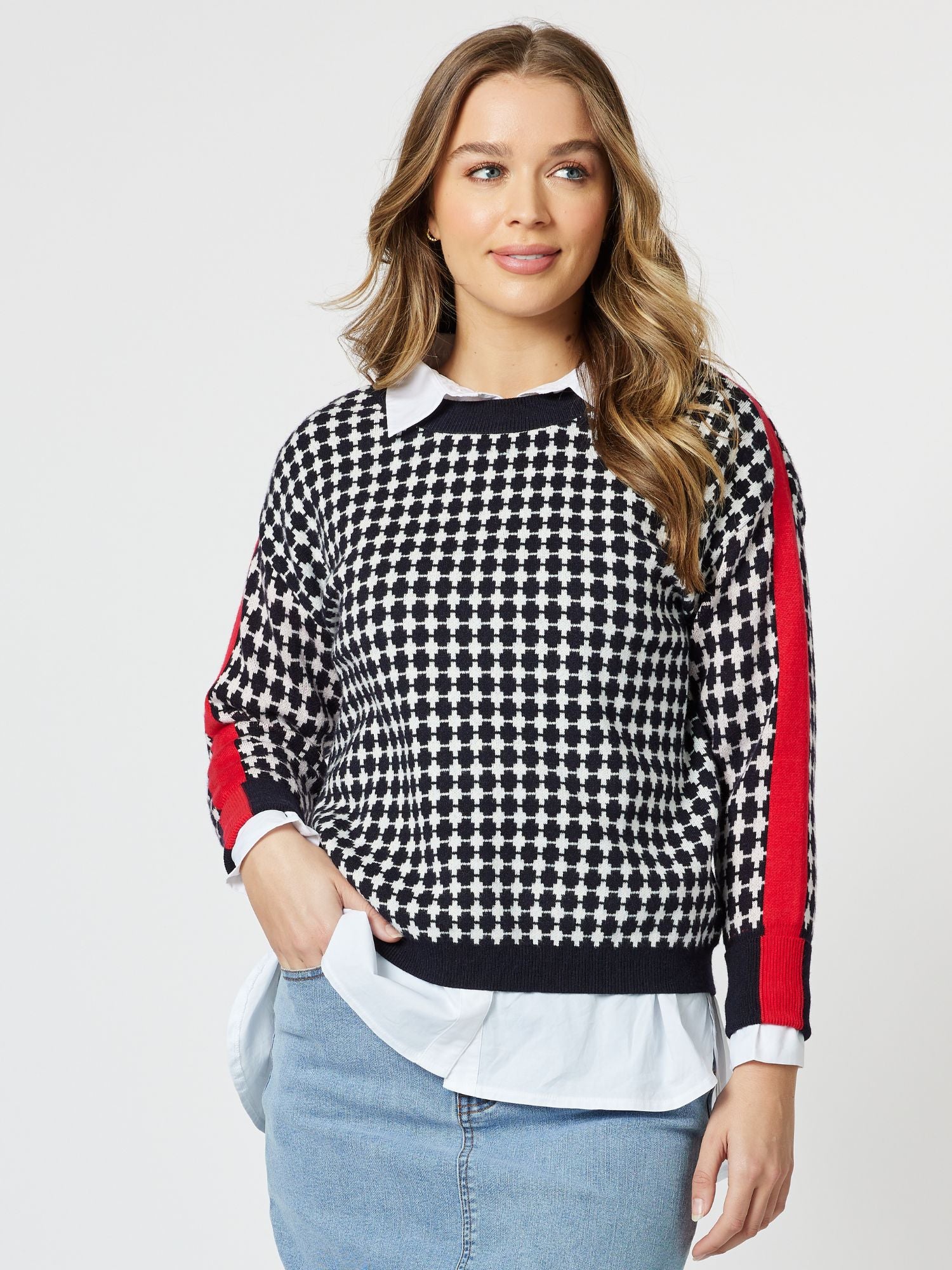 Hope Contrast Knit Top - Black/Red