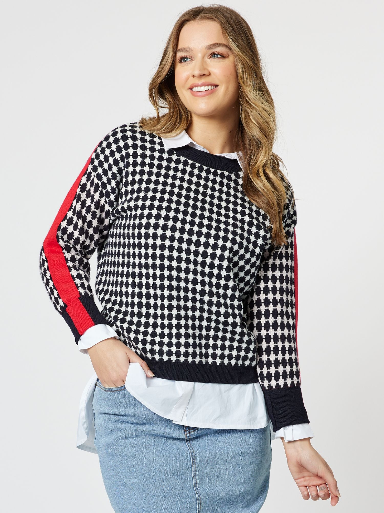 Hope Contrast Knit Top - Black/Red