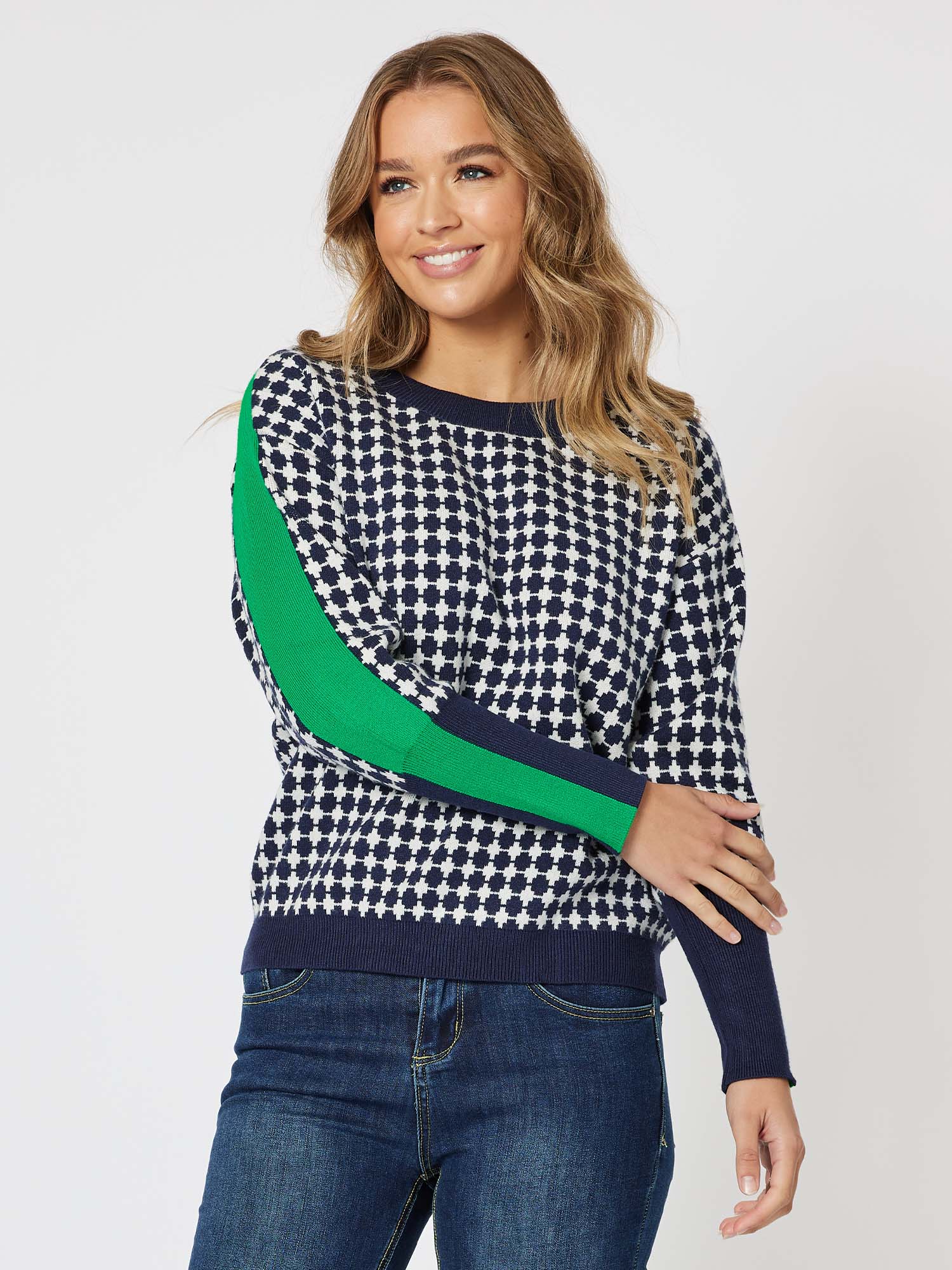 Hope Contrast Knit Top - Navy/Green