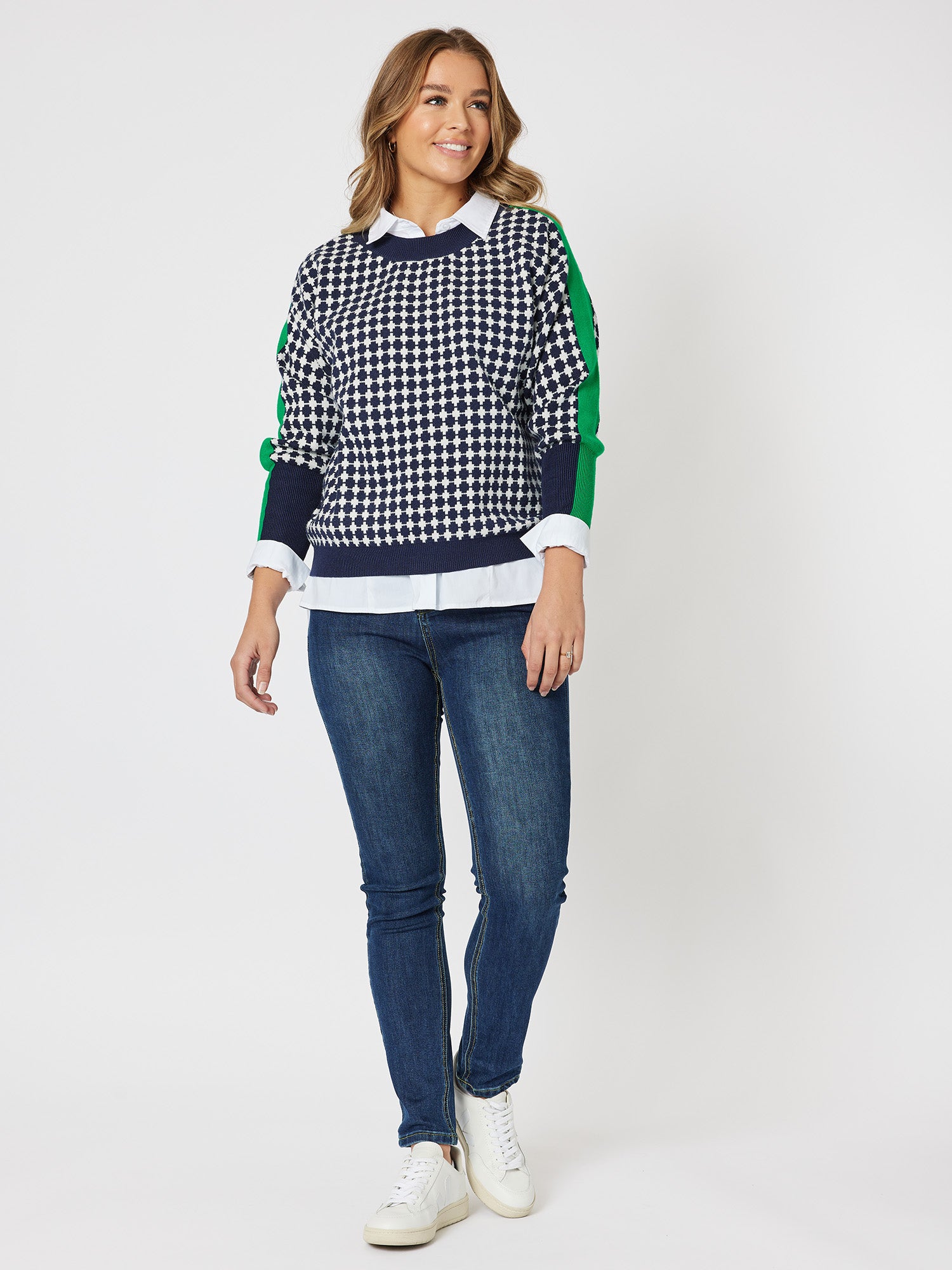 Hope Contrast Knit Top - Navy/Green