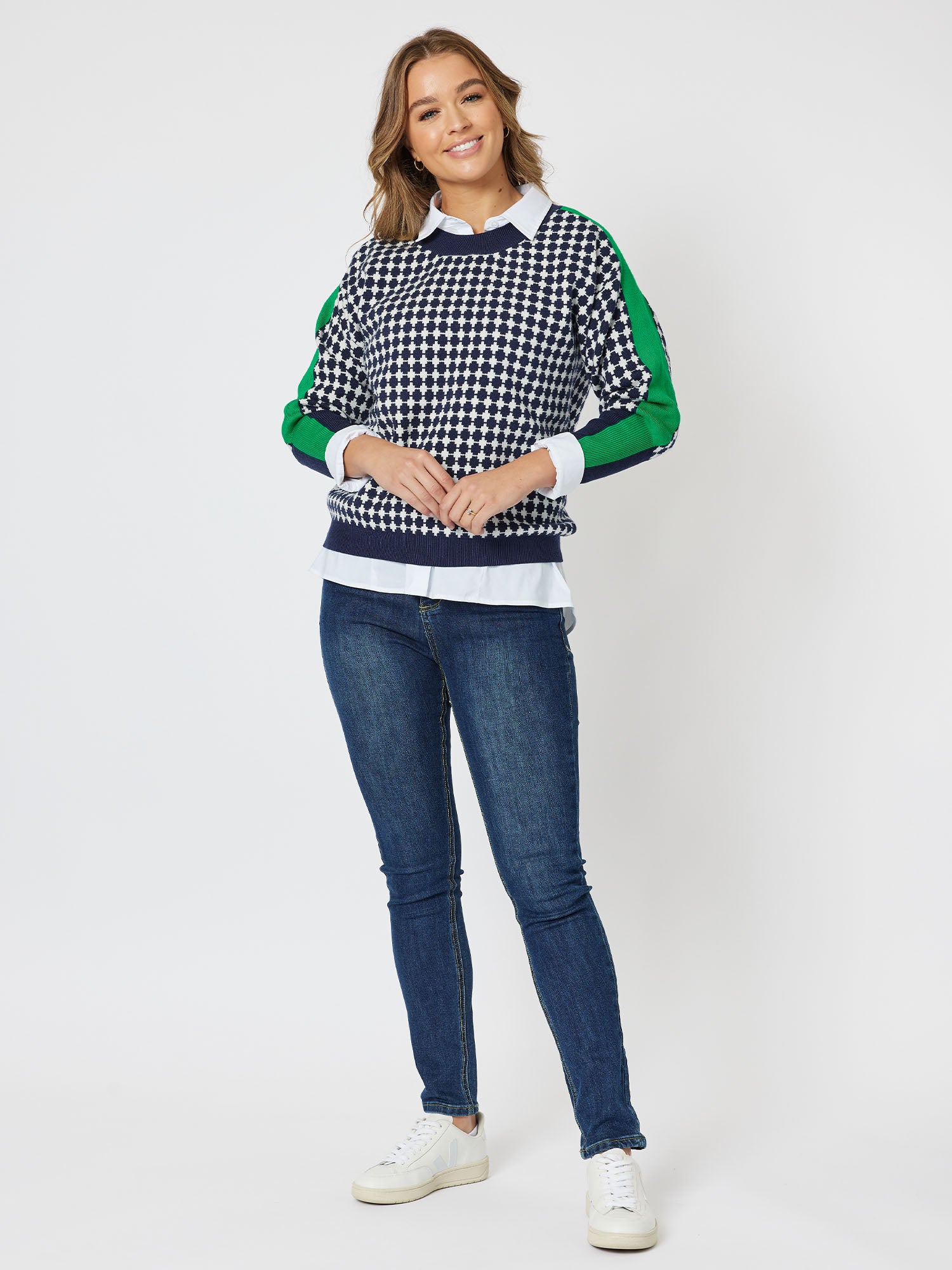 Hope Contrast Knit Top - Navy/Green