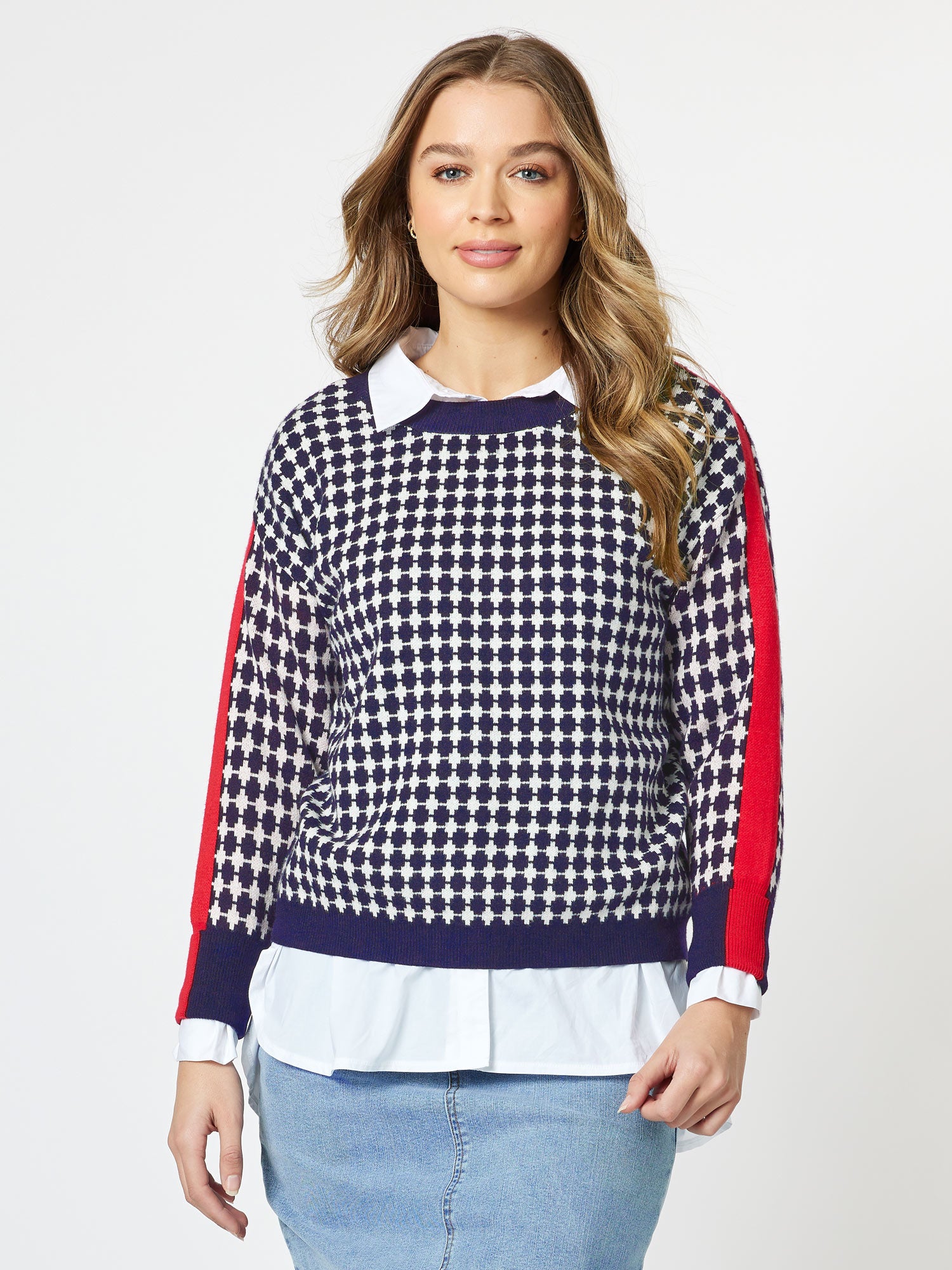 Hope Contrast Knit Top Top - Navy/Red