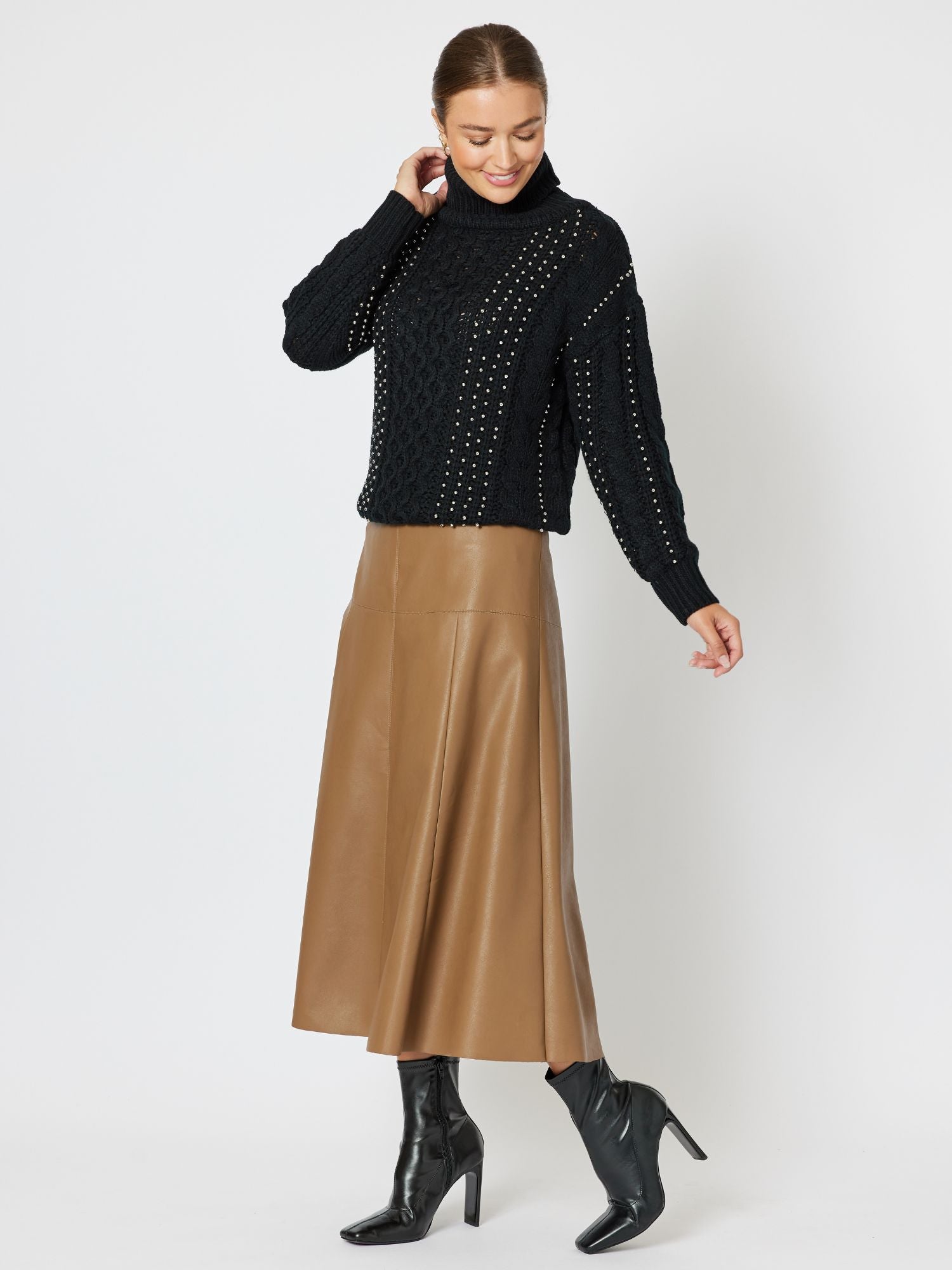 Lulu Metallic Bead Chunky Knit Top Jumper - Black