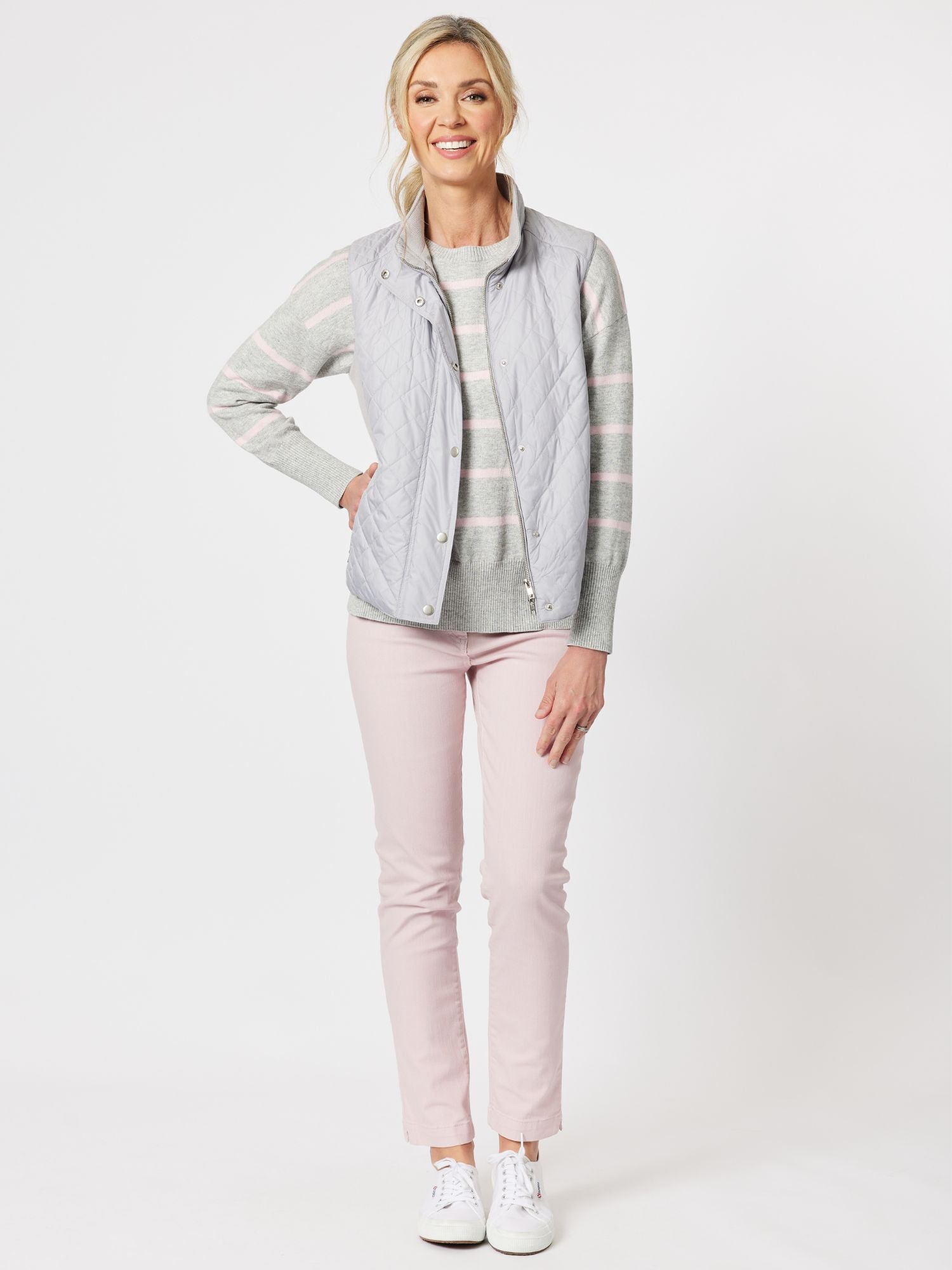 Mossman Stripe Crew Neck Knit Top - Silver