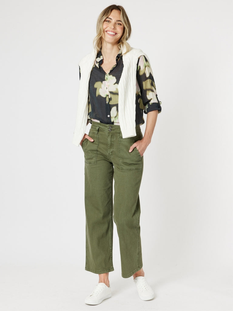 Hudson High Rise Wide Leg Jean - Khaki
