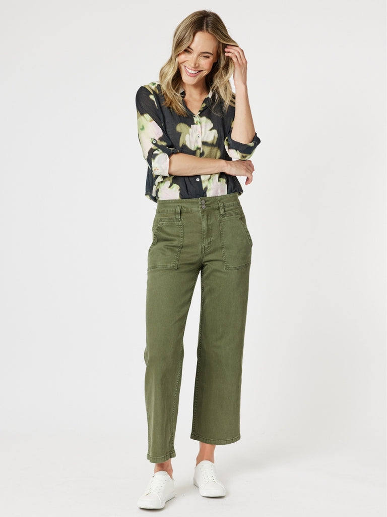 Hudson High Rise Wide Leg Jean - Khaki
