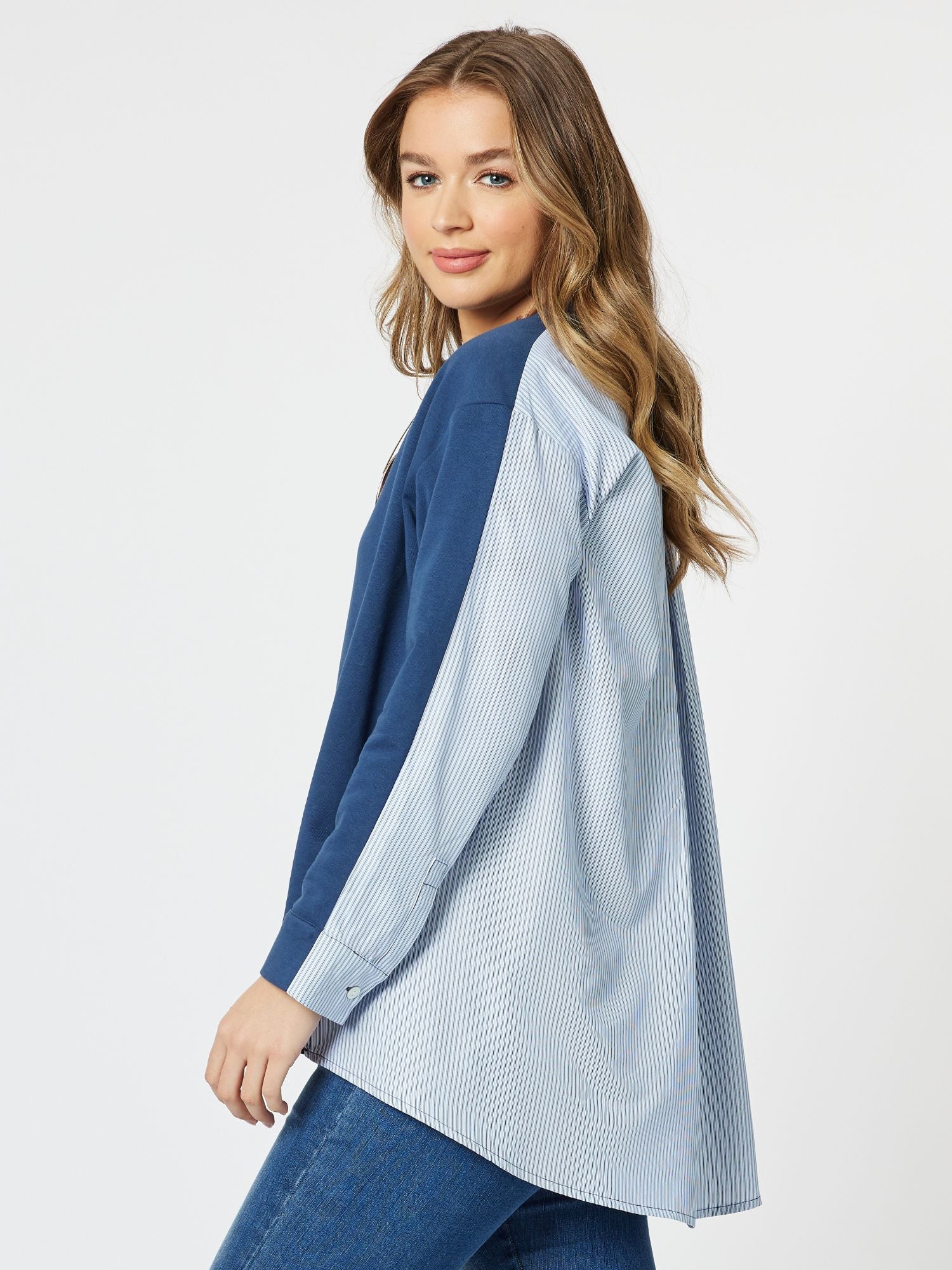 Stripe Back High Lo Sweatshirt - Denim
