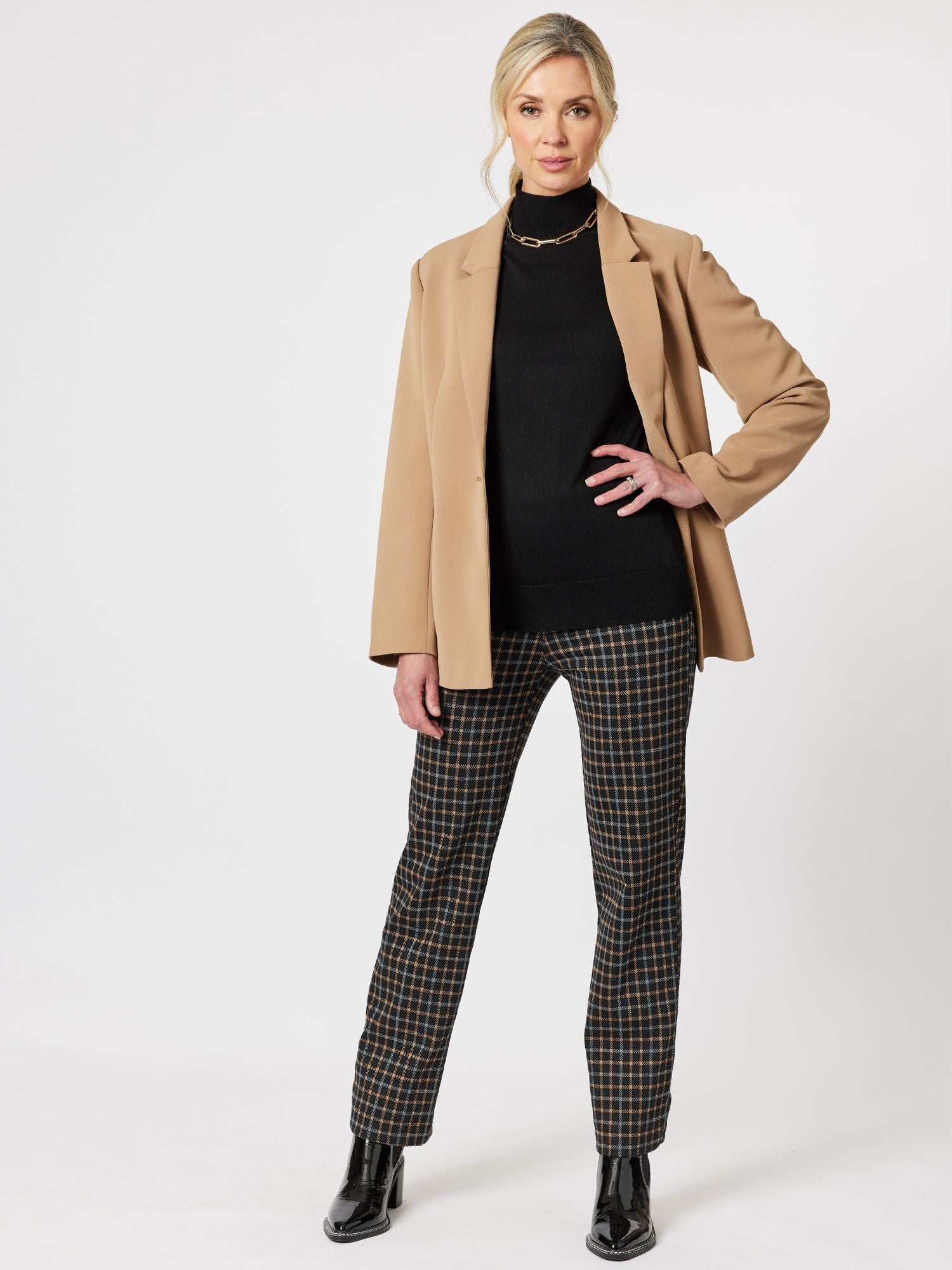 Charlie Check Pull On Pant - Black