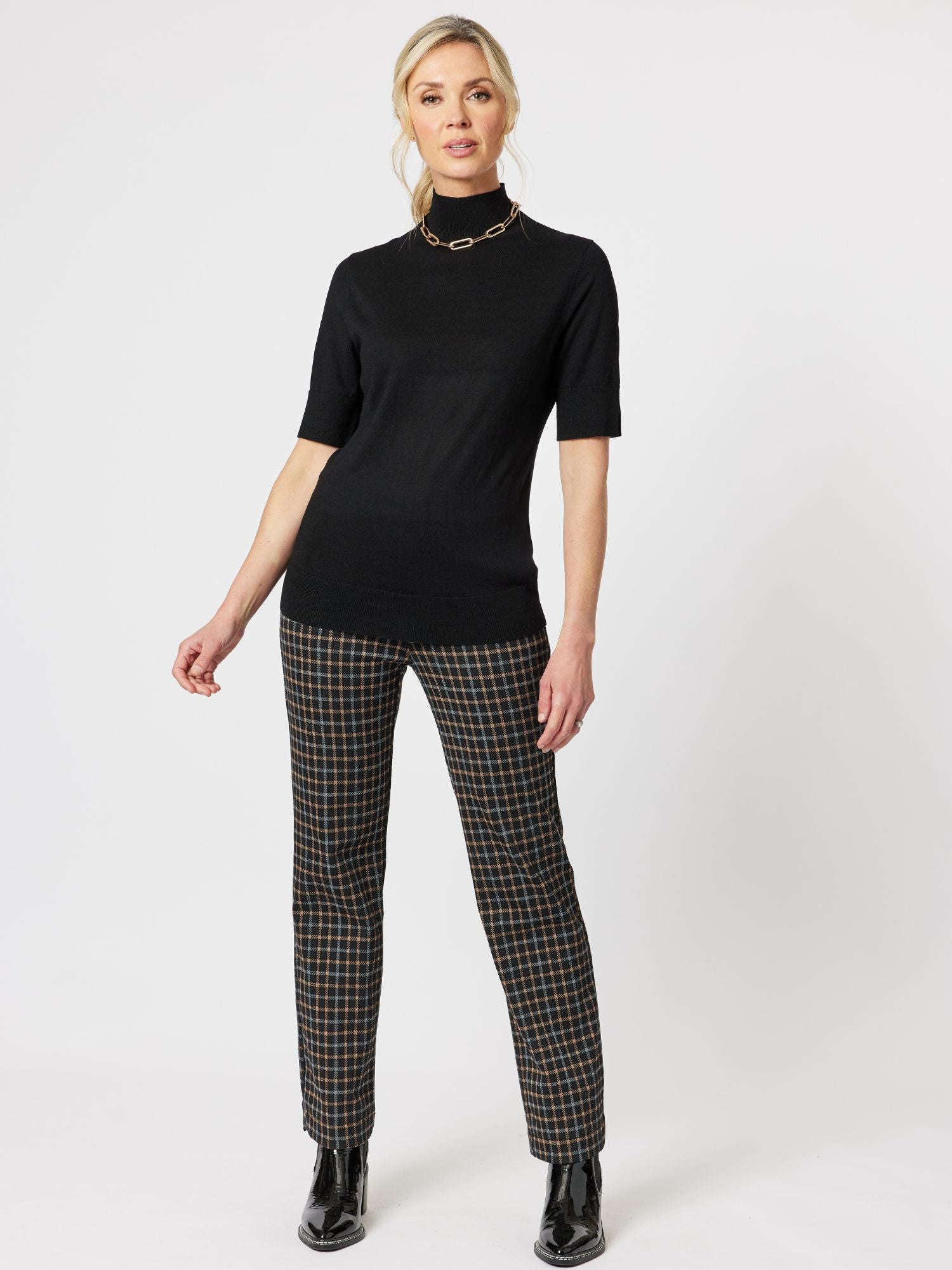 Charlie Check Pull On Pant - Black