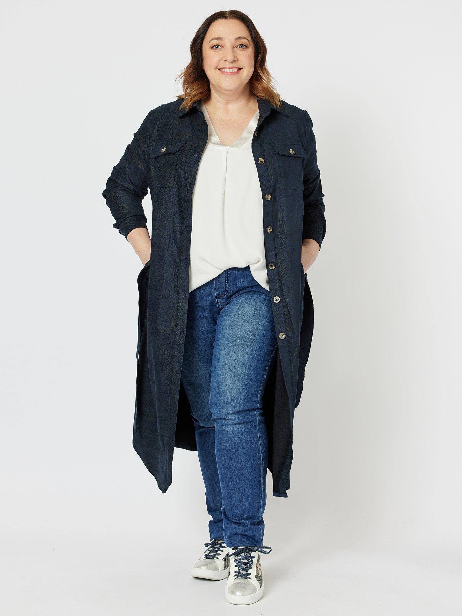 Print Stretch Suede Shirtdress - Midnight