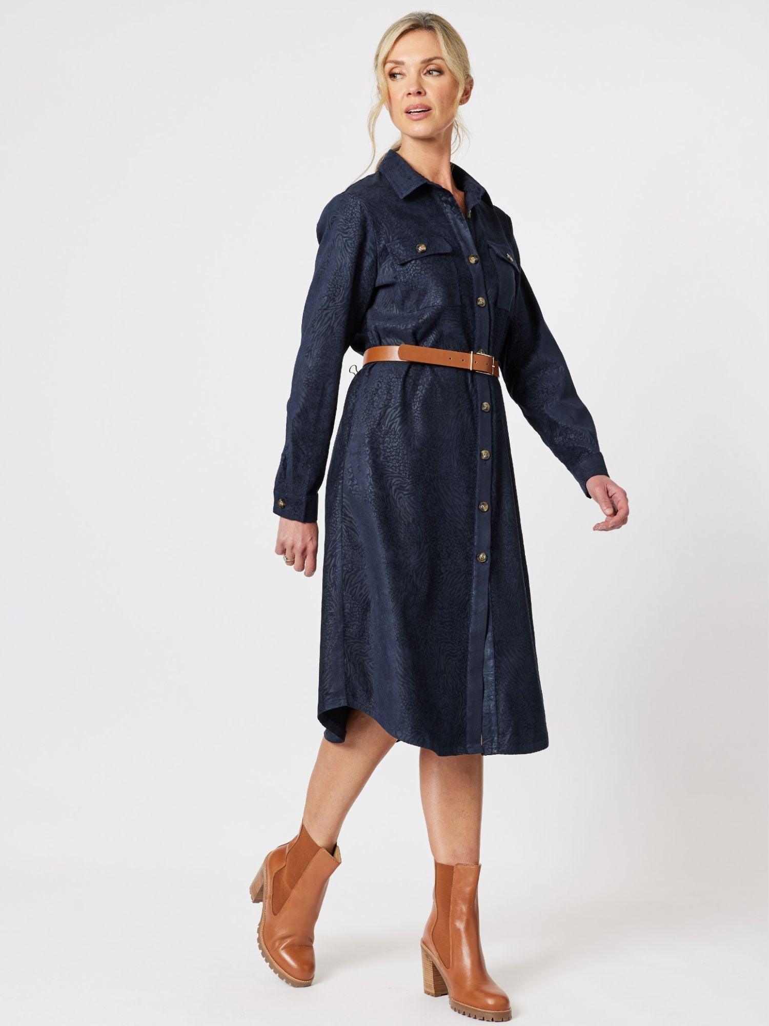 Print Stretch Suede Shirtdress - Midnight