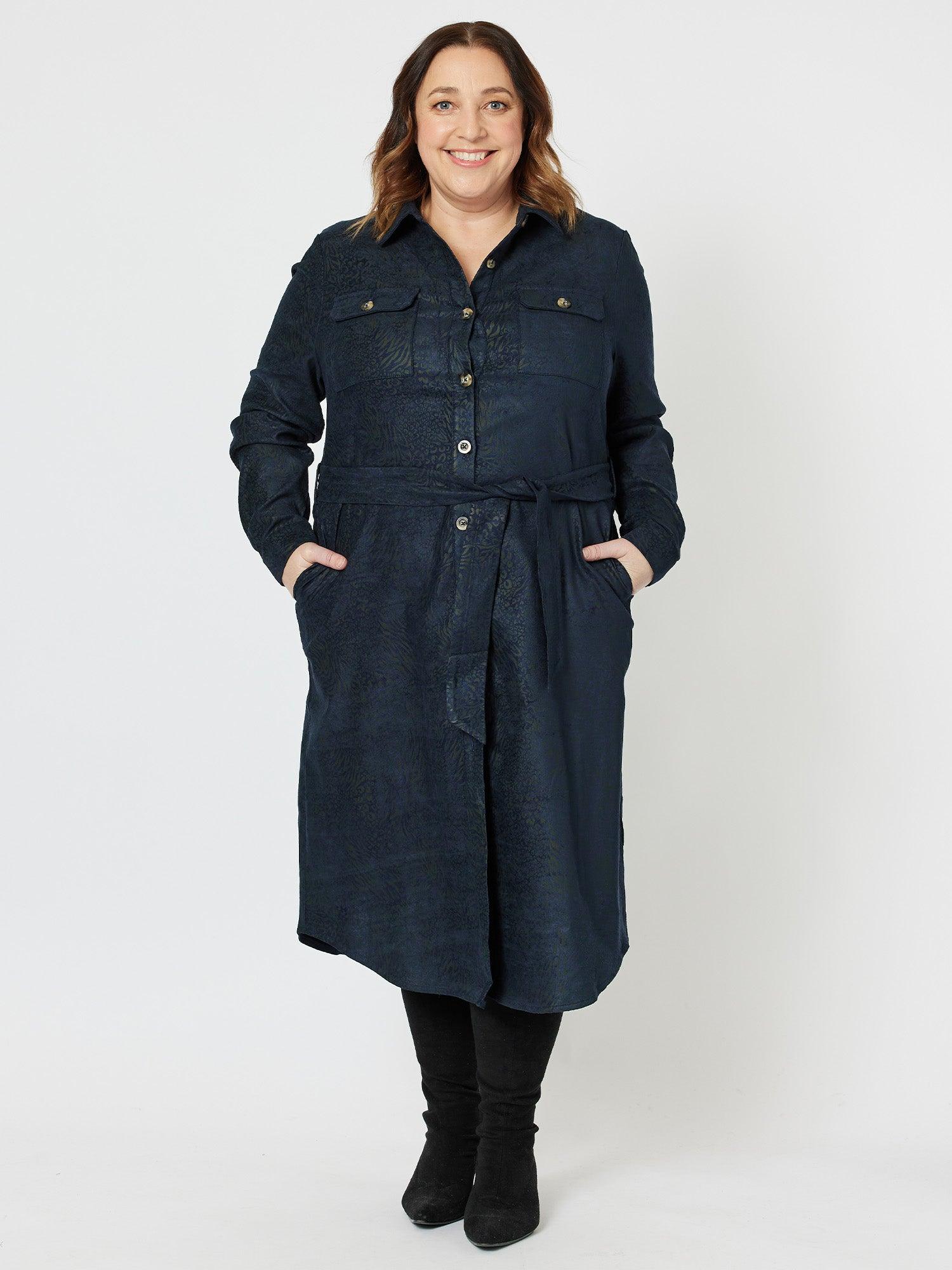 Print Stretch Suede Shirtdress - Midnight