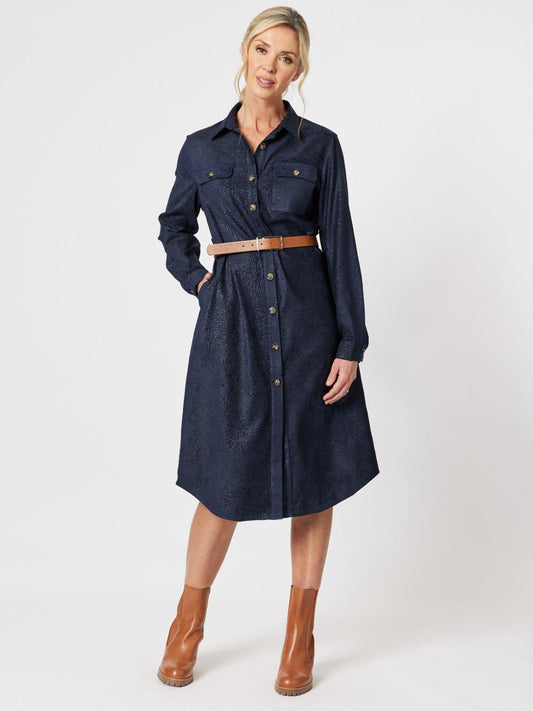 Print Stretch Suede Shirtdress - Midnight