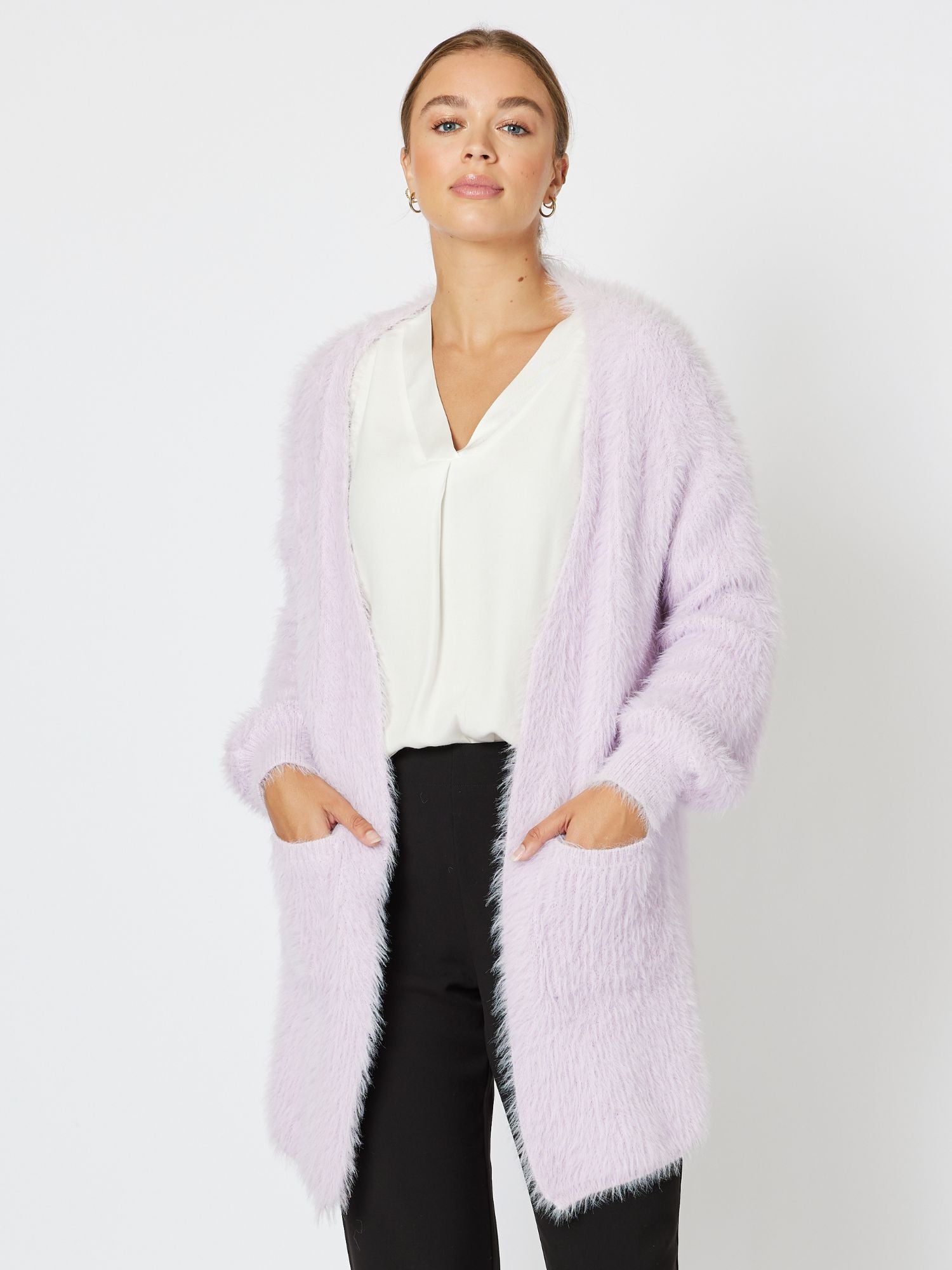 Heather Knit Top Pocket Cardigan - Lilac