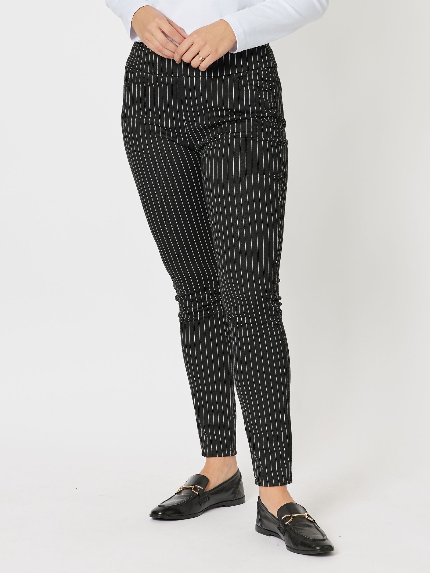 Ascot Pull On Pinstripe Pant - Black