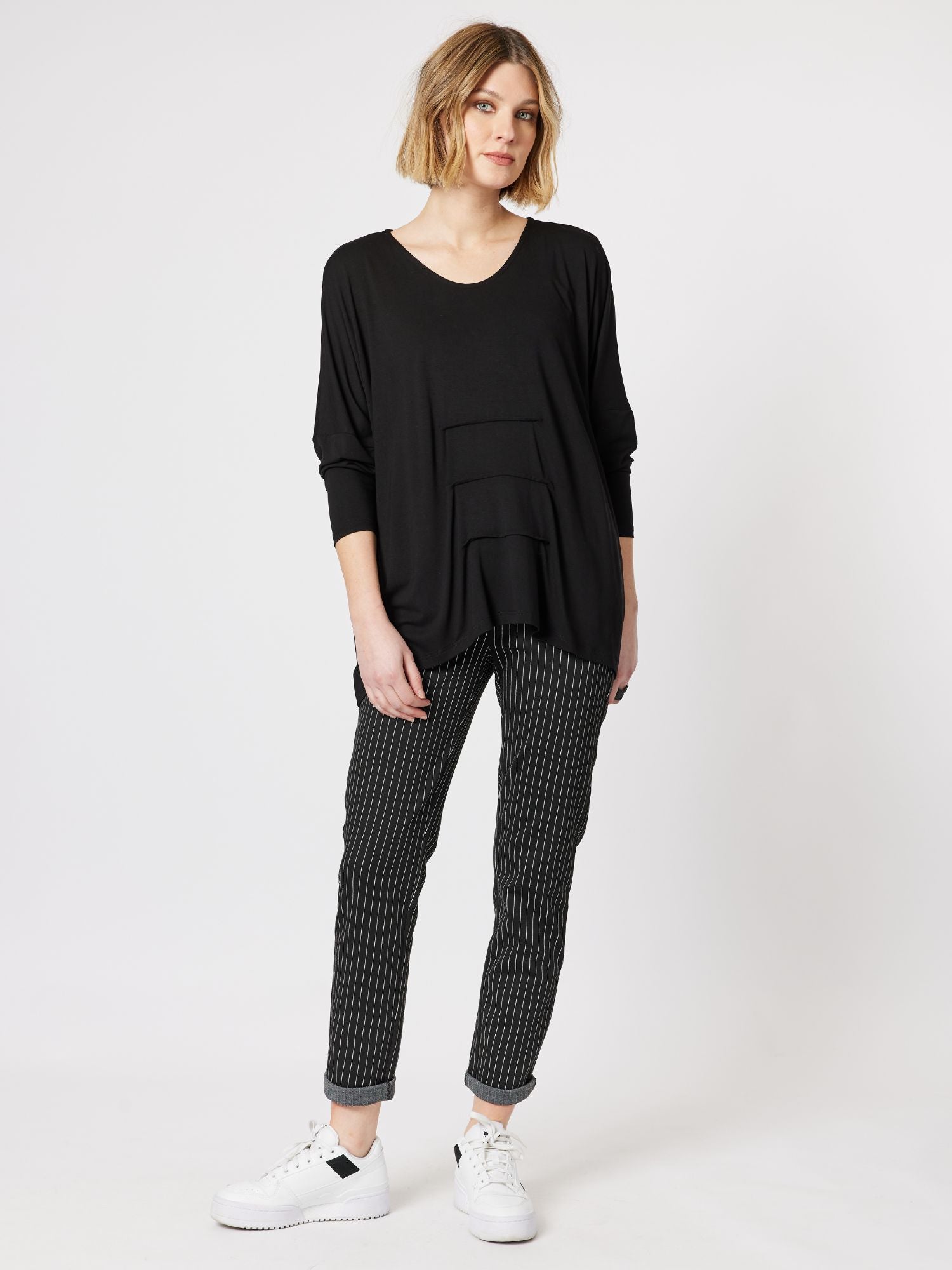 Ascot Pull On Pinstripe Pant - Black