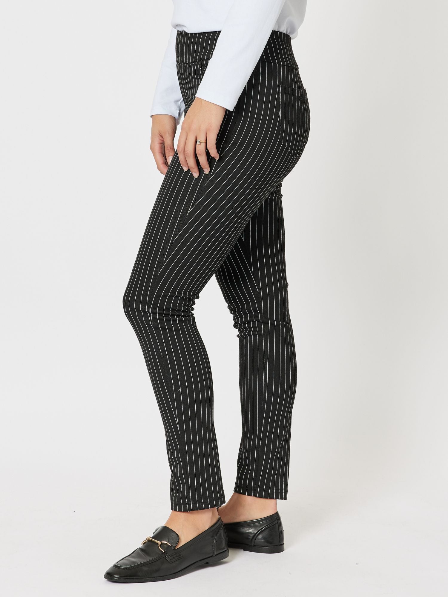 Ascot Pull On Pinstripe Pant - Black