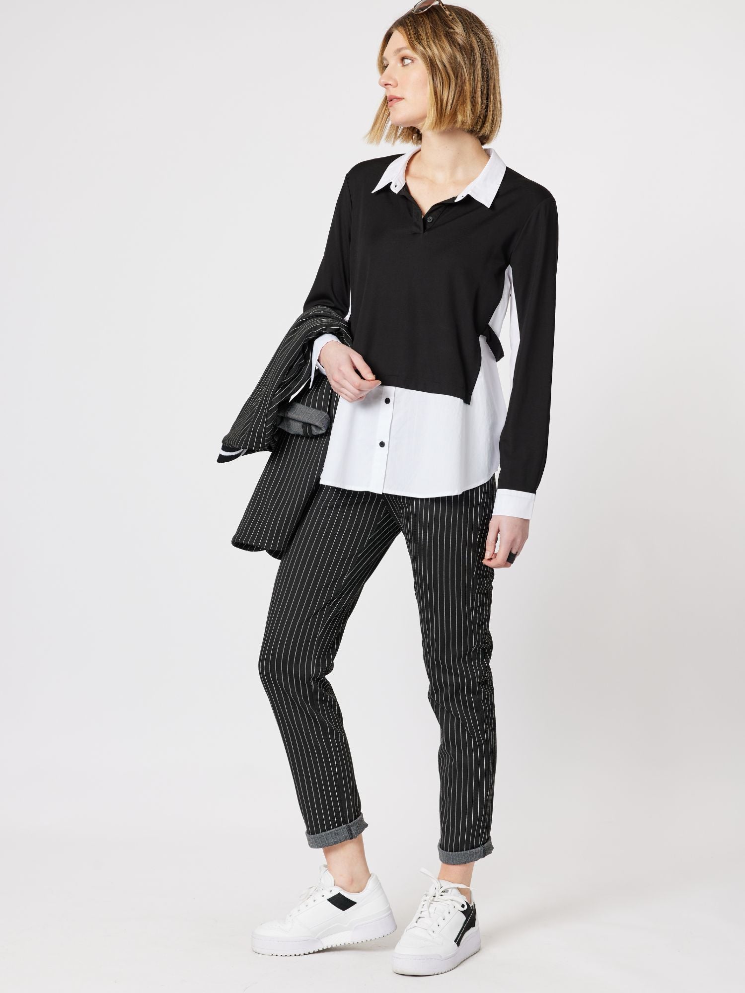Ascot Pull On Pinstripe Pant - Black