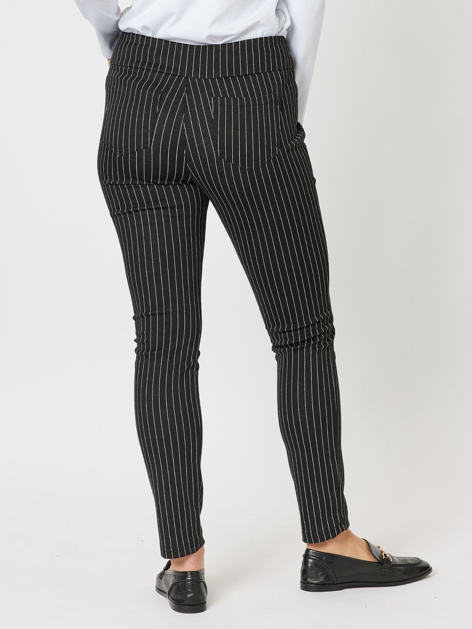 Ascot Pull On Pinstripe Pant - Black