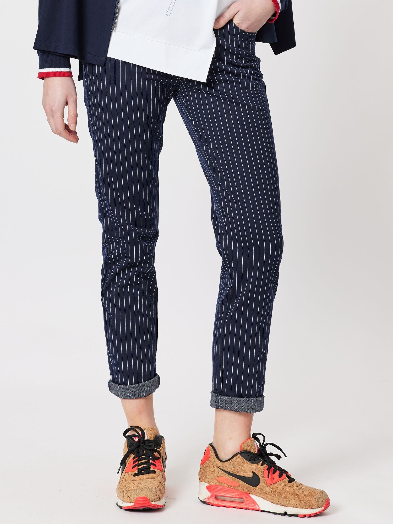 Ascot Pull On Pinstripe Pant - Navy