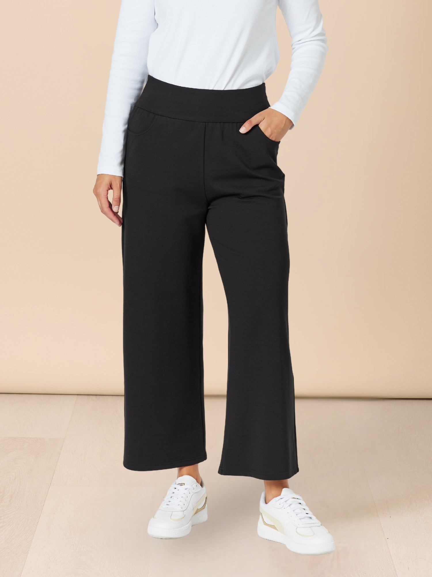 Kimmy Ponte Wide Leg Pant - Black rc&co