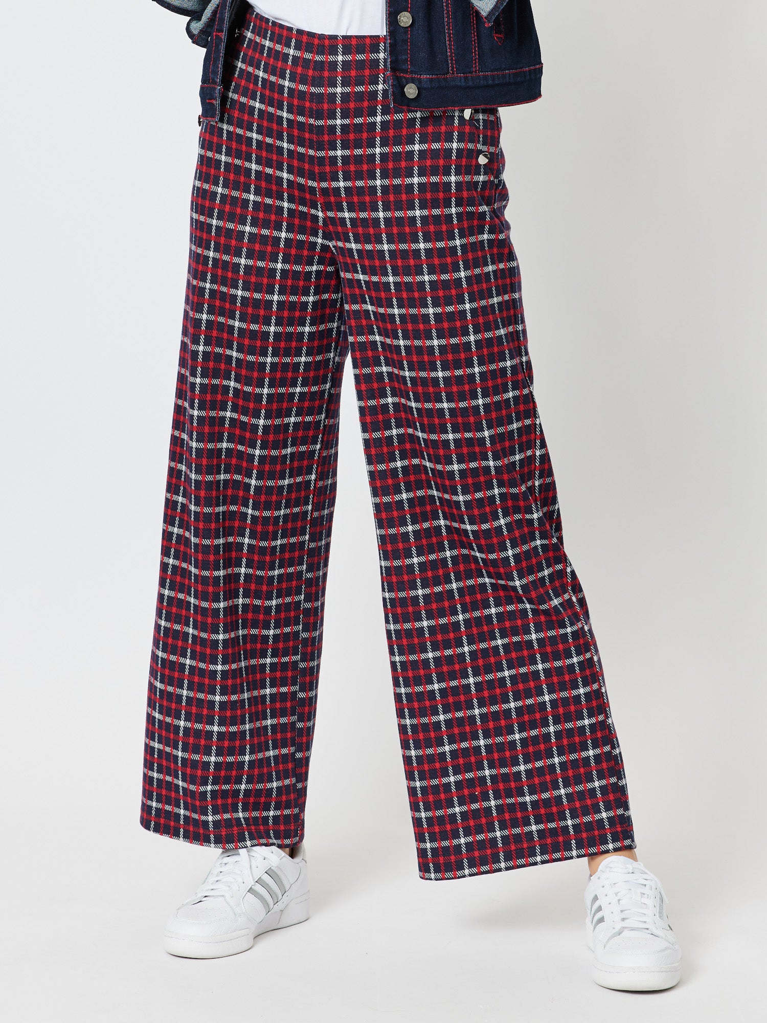 Frankie Wide Leg Check Pant - Red