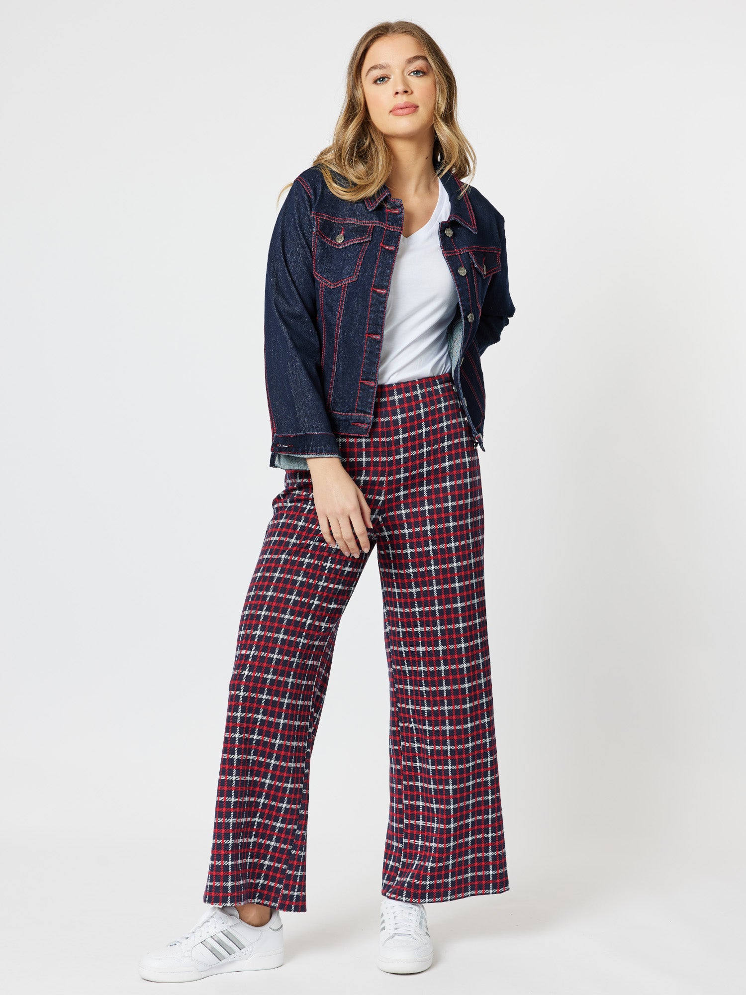 Frankie Wide Leg Check Pant - Red