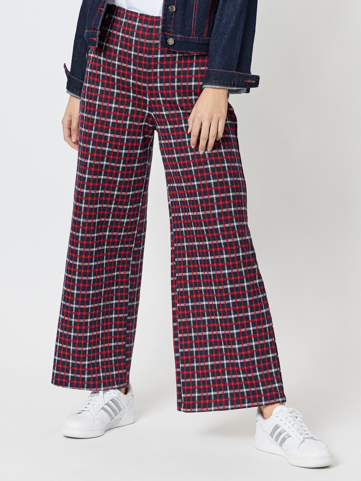 Frankie Wide Leg Check Pant - Red