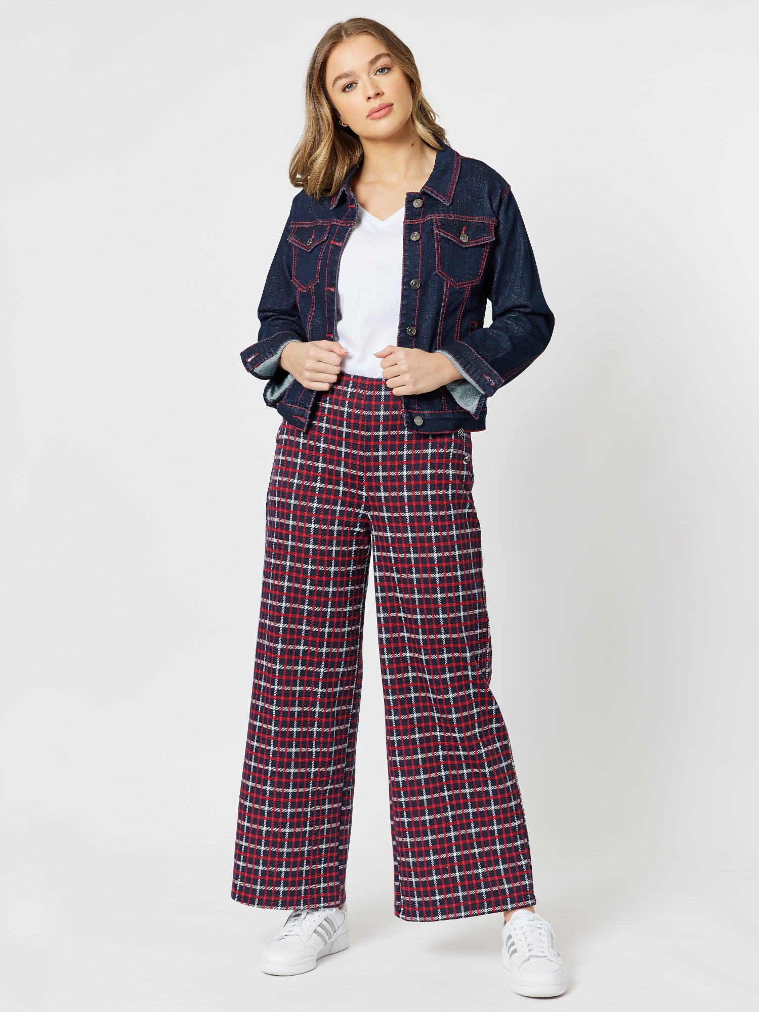 Frankie Wide Leg Check Pant - Red