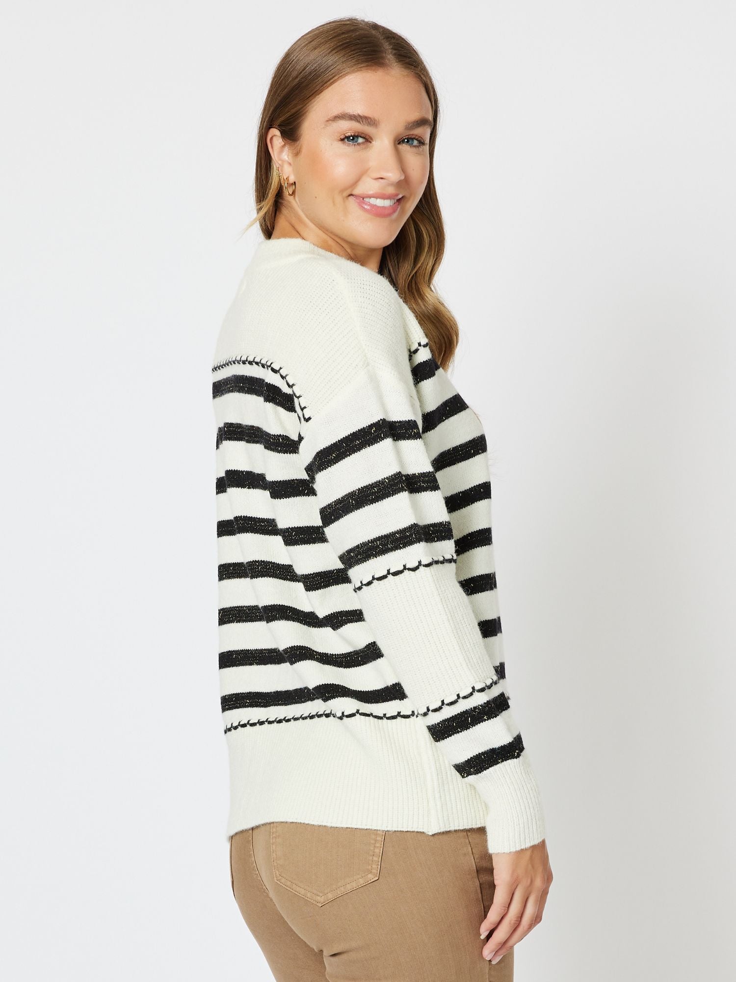Stripe Detail Wool Blend Knit Top Top - Ivory