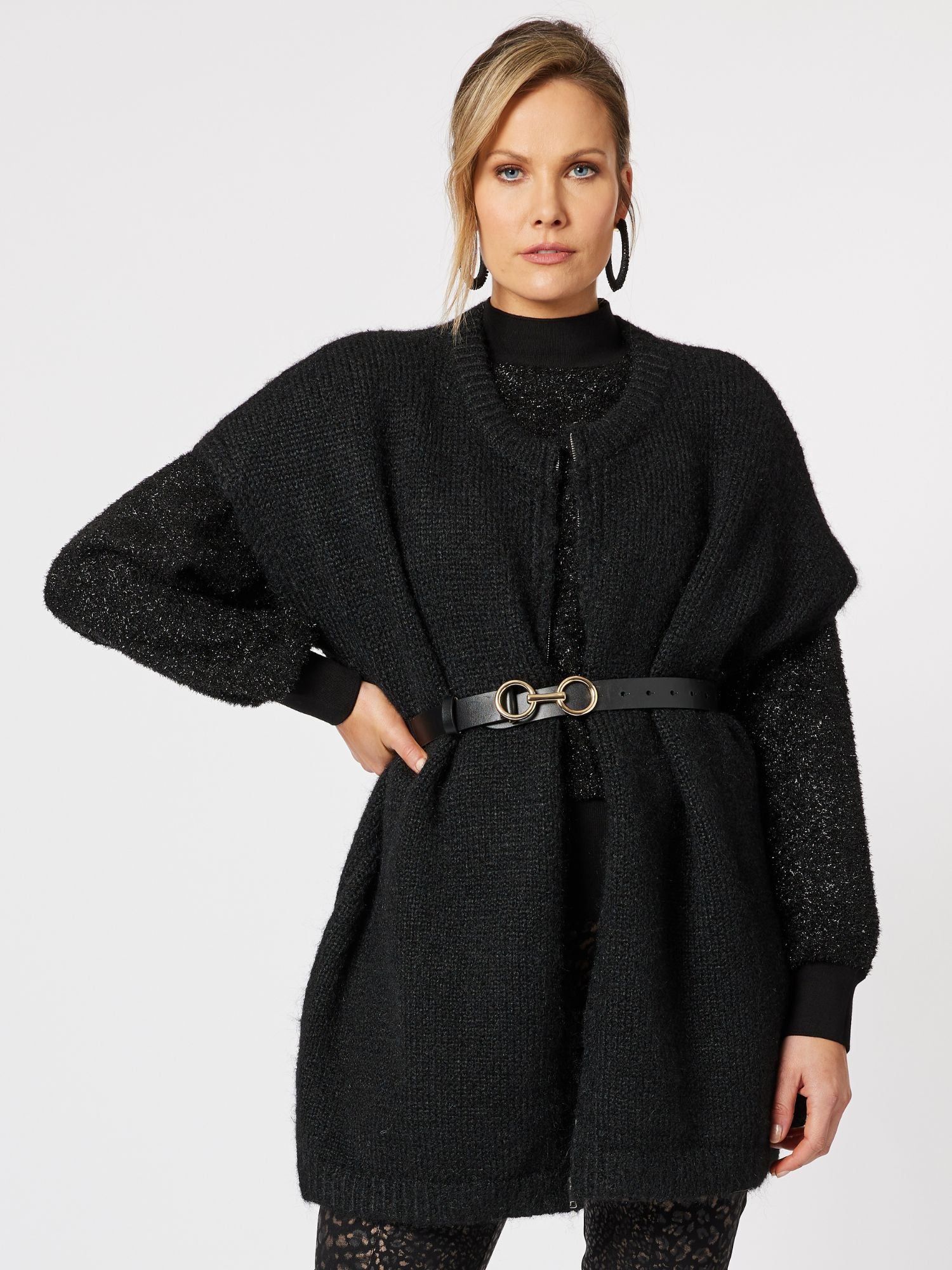 Verona Zip Through Relaxed Knit Top Vest - Black