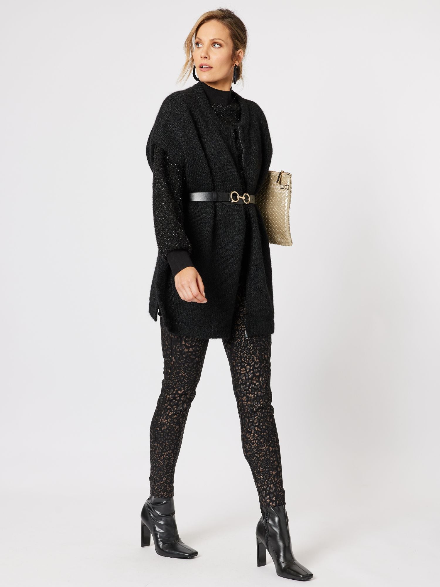 Verona Zip Through Relaxed Knit Top Vest - Black