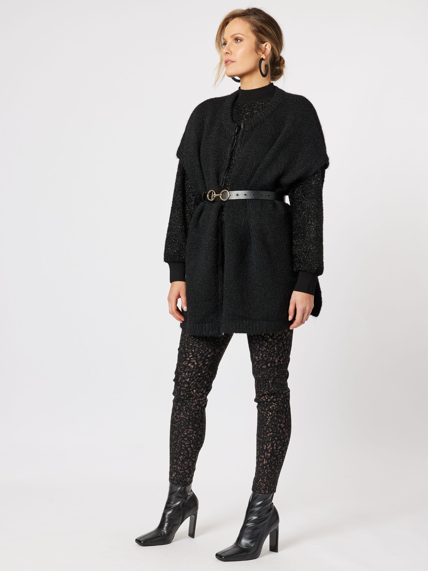 Verona Zip Through Relaxed Knit Top Vest - Black