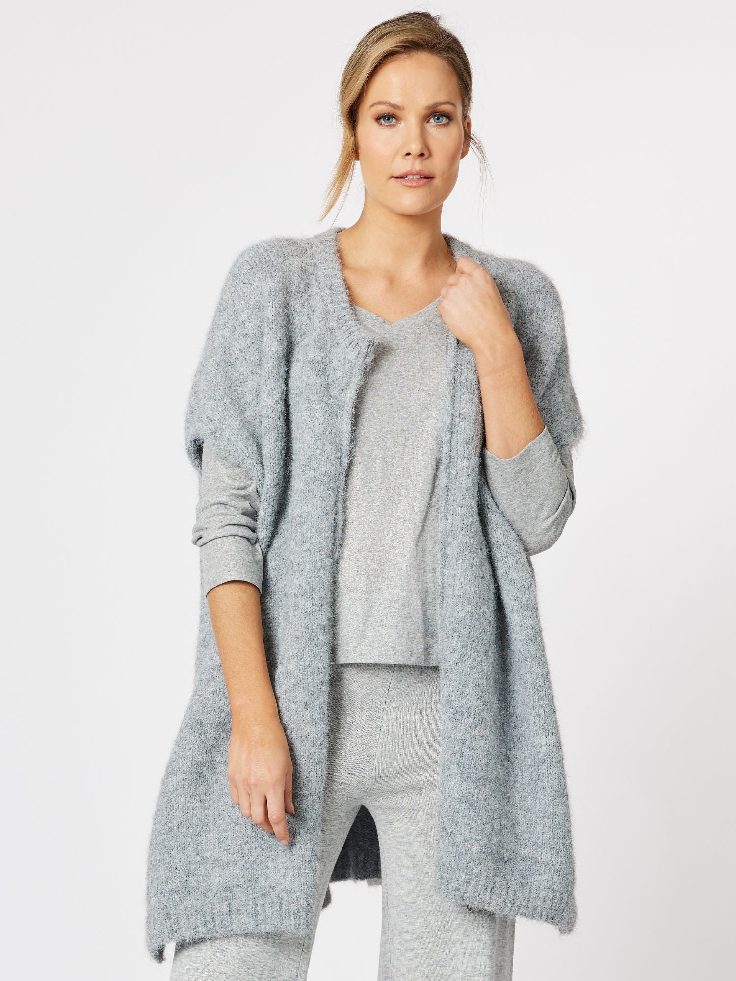 Verona Zip Through Relaxed Knit Top Vest - Silver