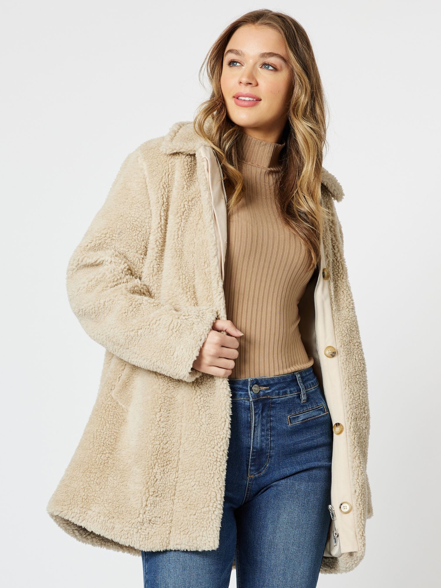 Sherpa Longline Jacket - Latte