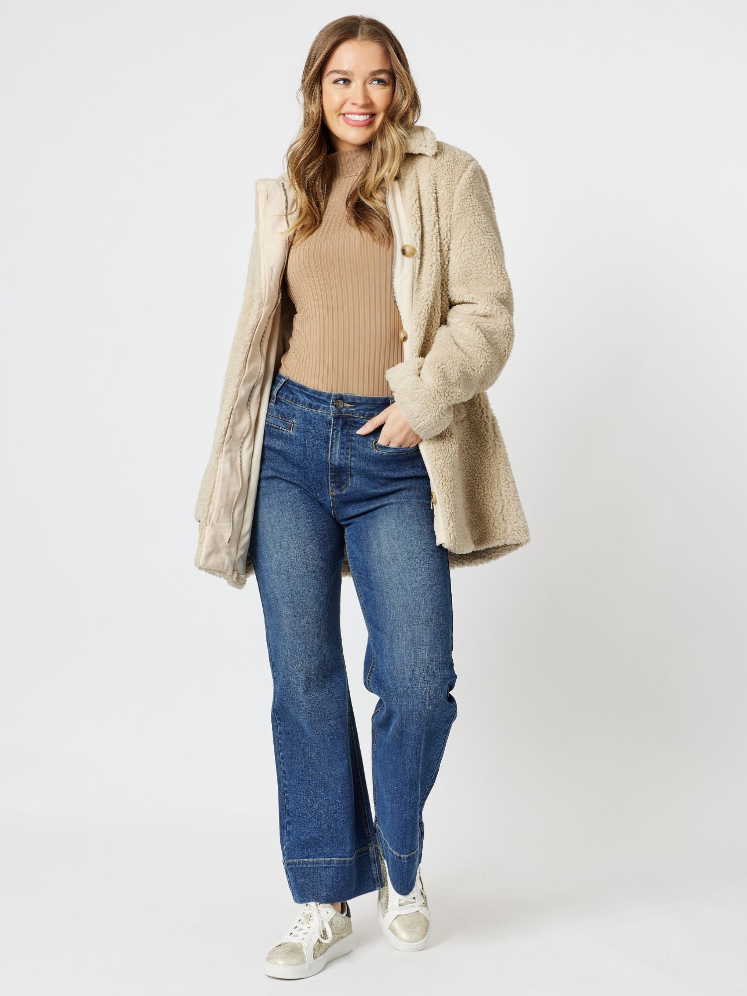 Sherpa Longline Jacket - Latte