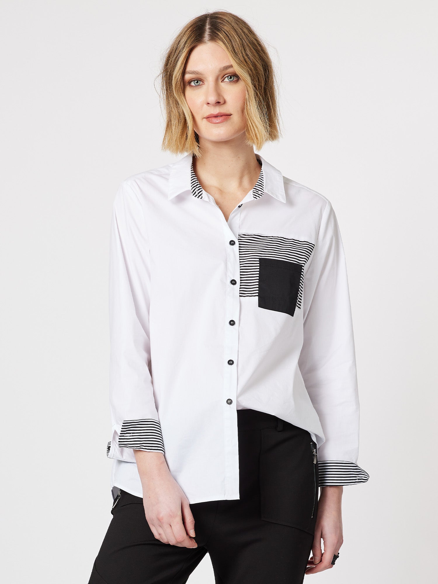 Stripe Trim Shirt - White