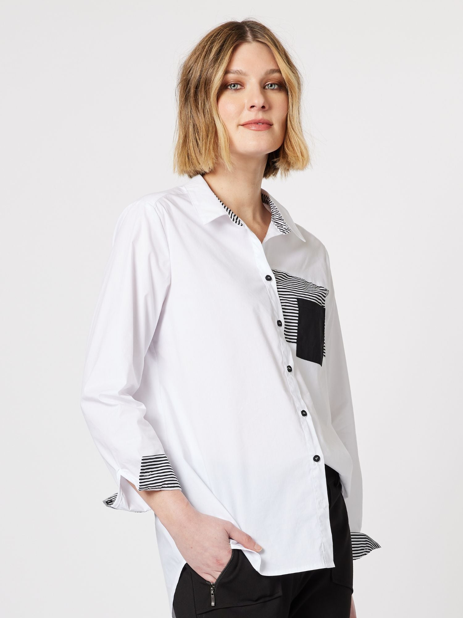 Stripe Trim Shirt - White