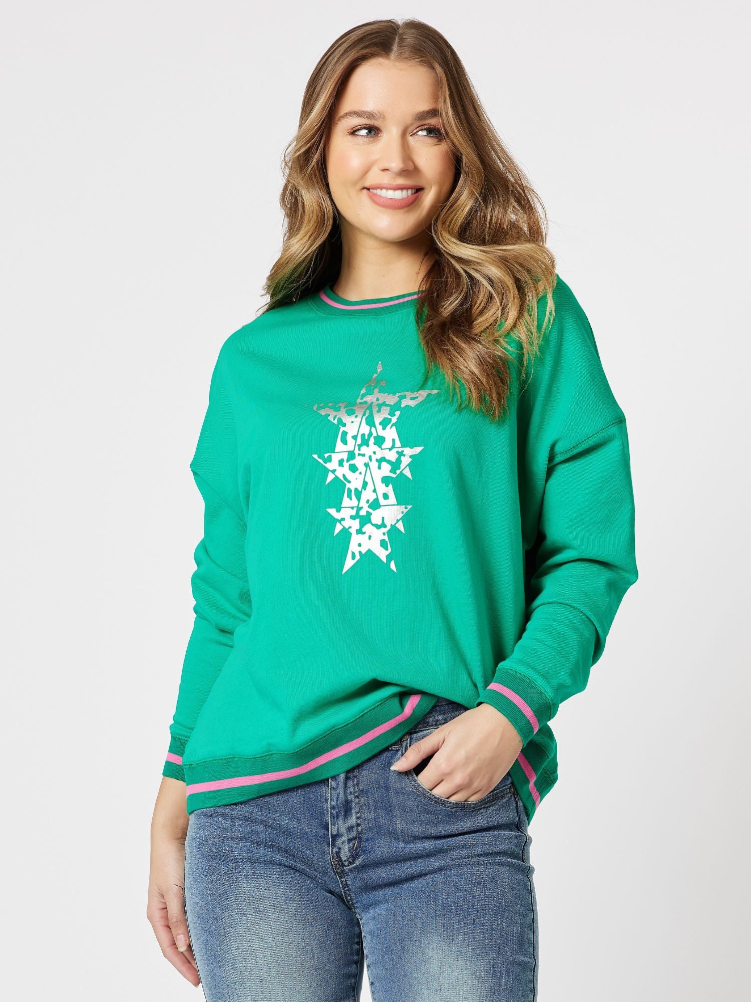 Olivia Cotton Star Sweatshirt - Jade